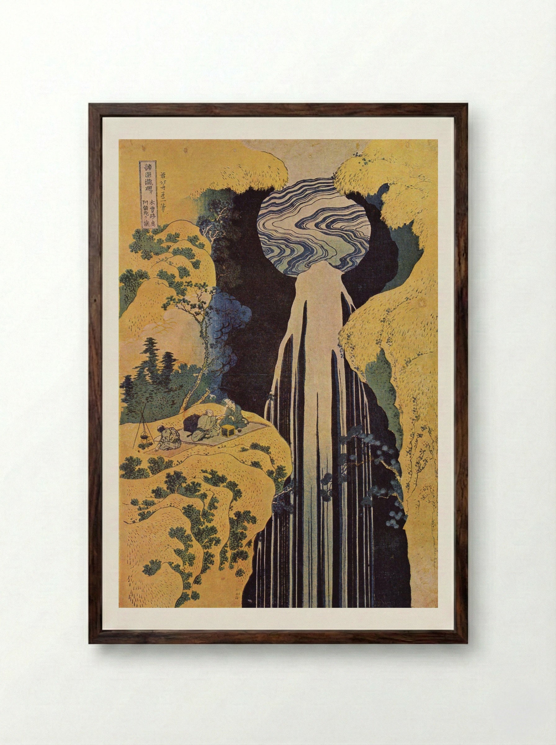 The Waterfall of Amida on the Kiso Road - Hokusai - Framed Print Dark Wood