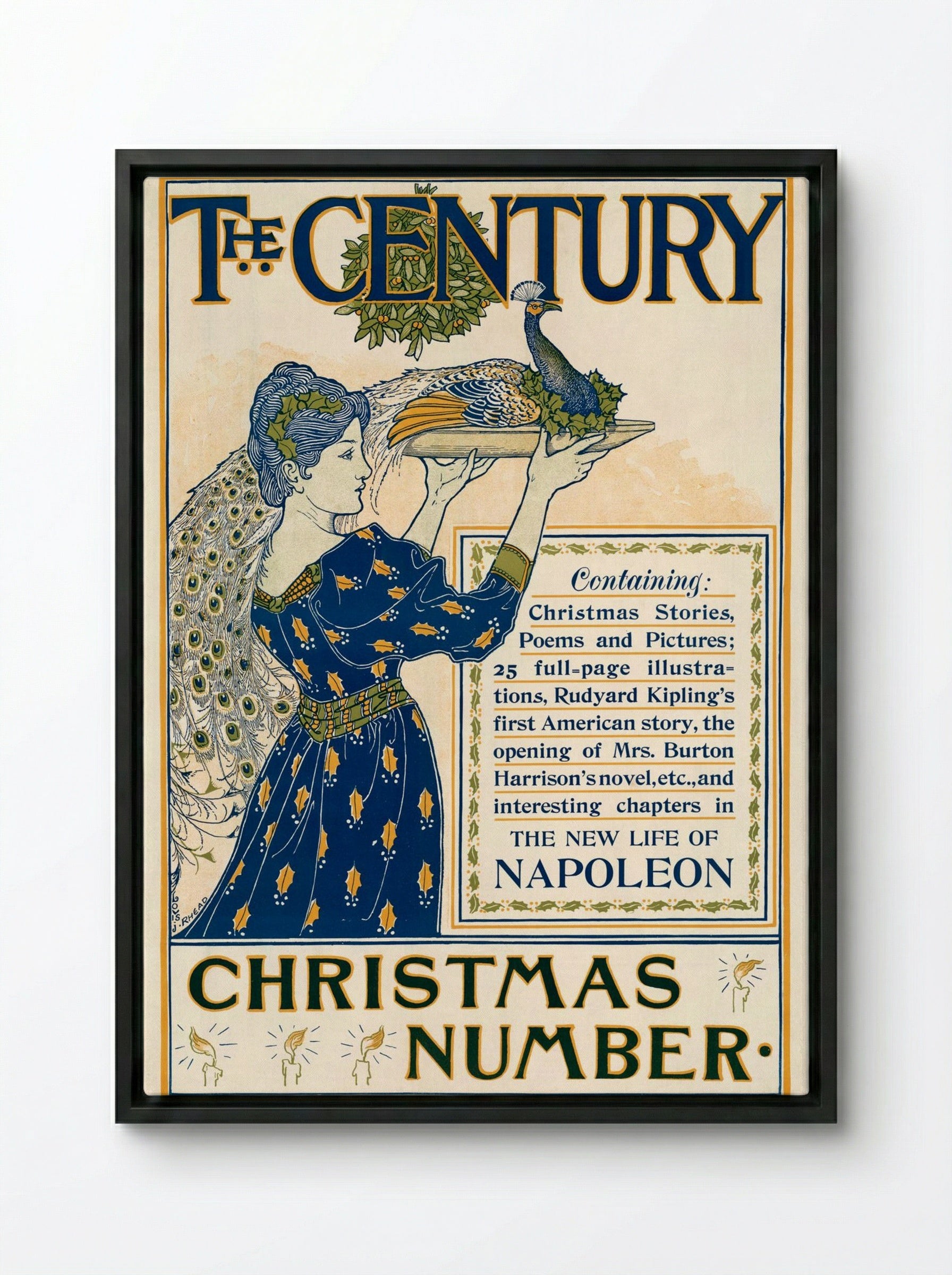 The Century, Christmas Number (Magazine Cover) - Louis Rhead - Framed Canvas Black