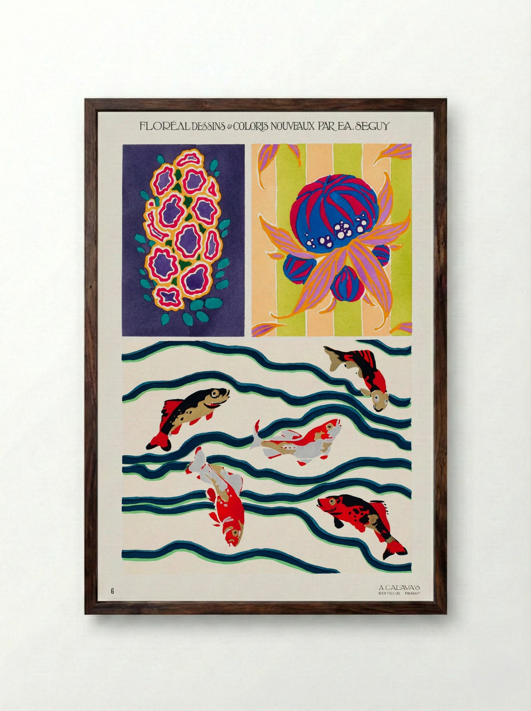 Floréal Dessins et Coloris Nouveaux - Émile-Allain Séguy - Framed Print Dark Wood