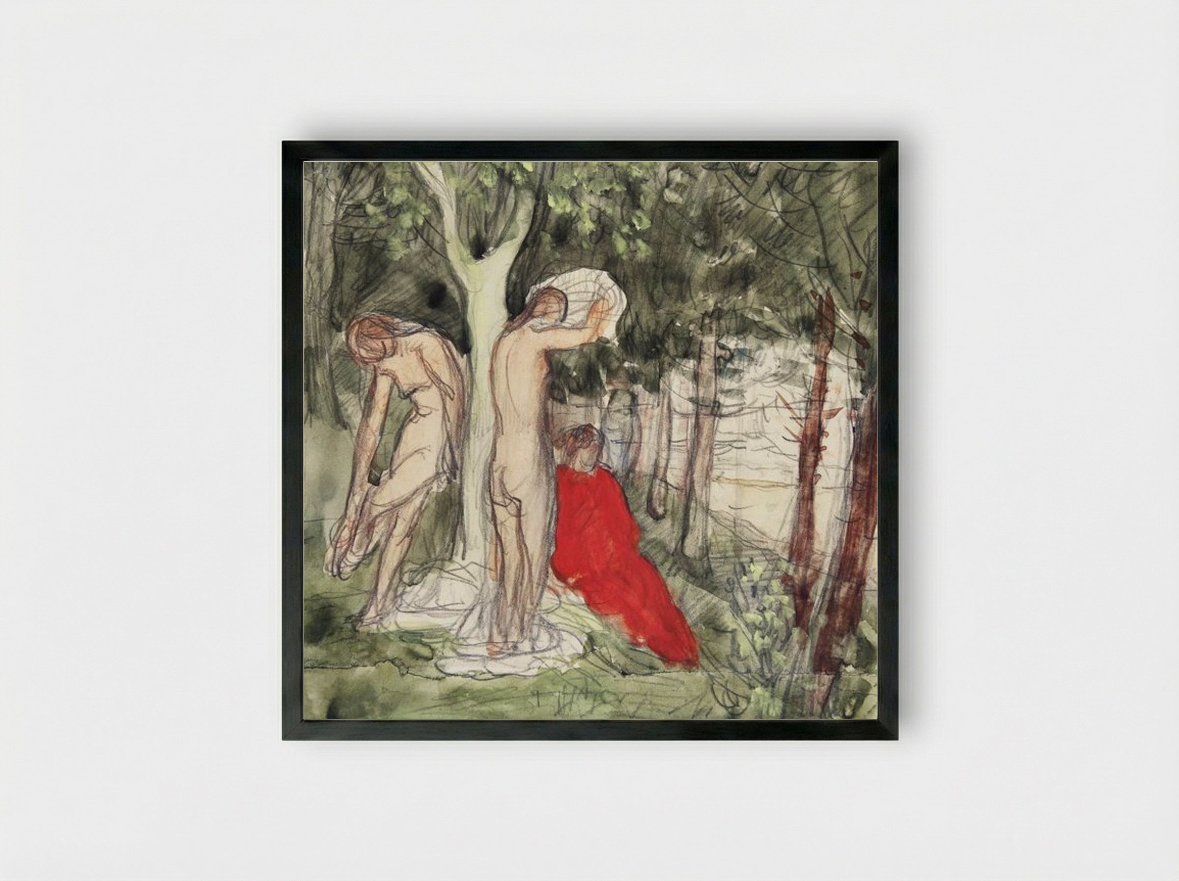 Bathers in a Forest Clearing - Pierre Puvis de Chavannes - Framed Print Black