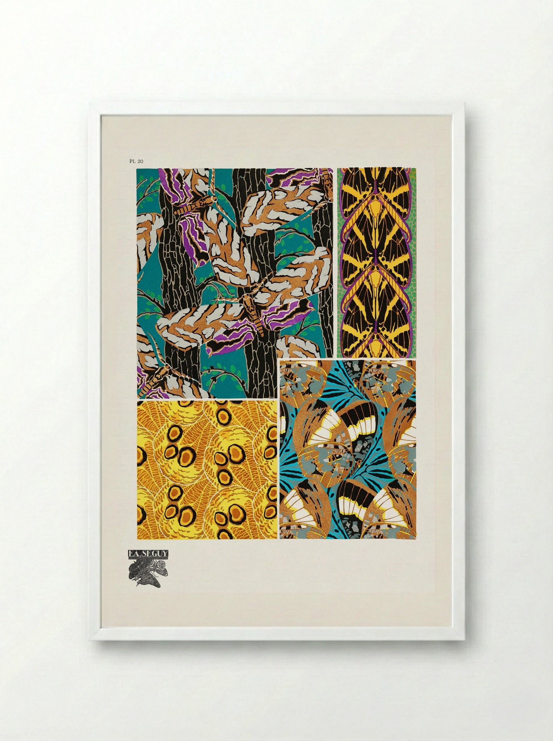 Butterflies Pattern Plate (from Papillons) - Émile-Allain Séguy - Framed Print White