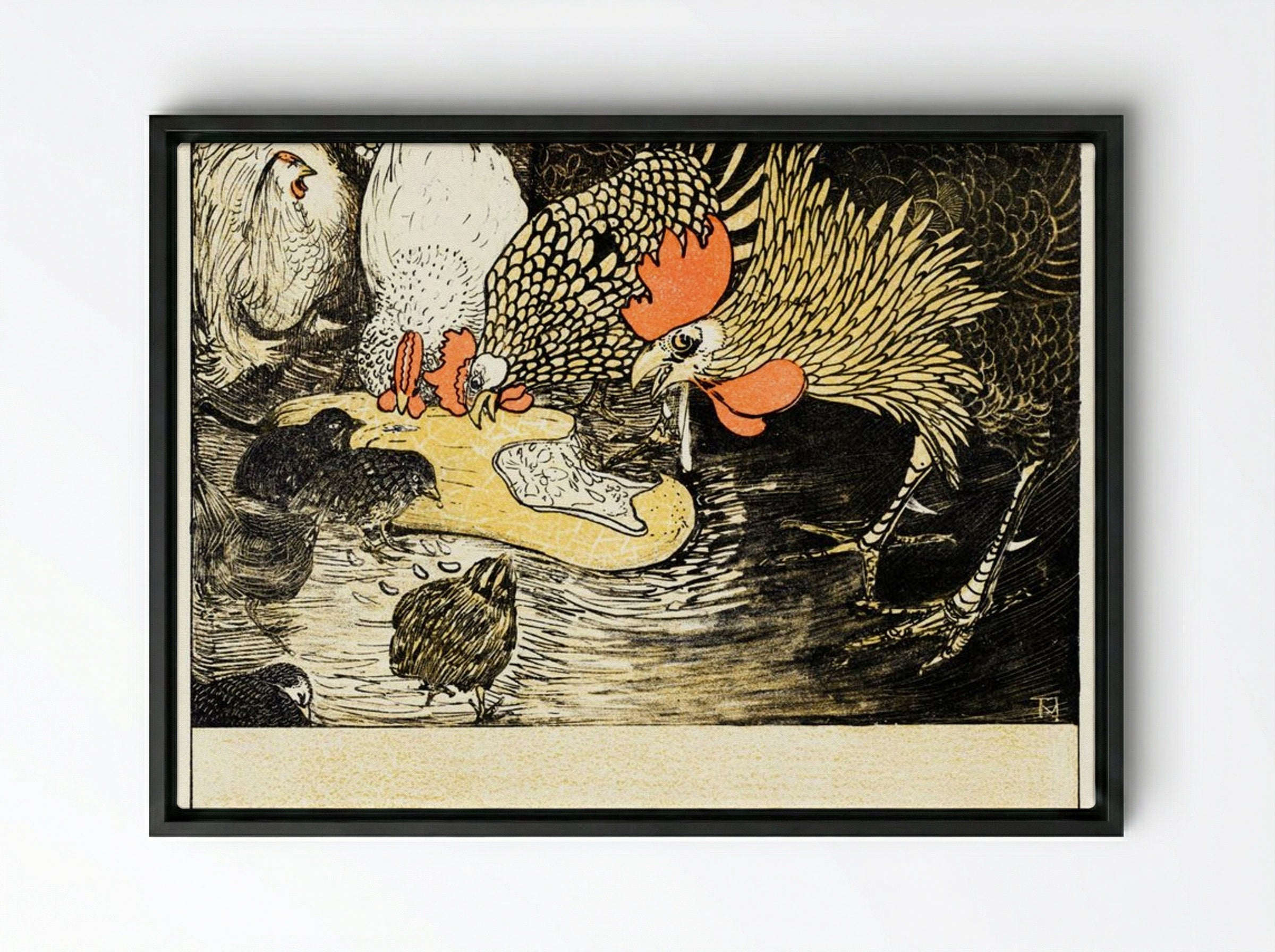 Hen and Chicks - Theo van Hoytema - Framed Canvas Black