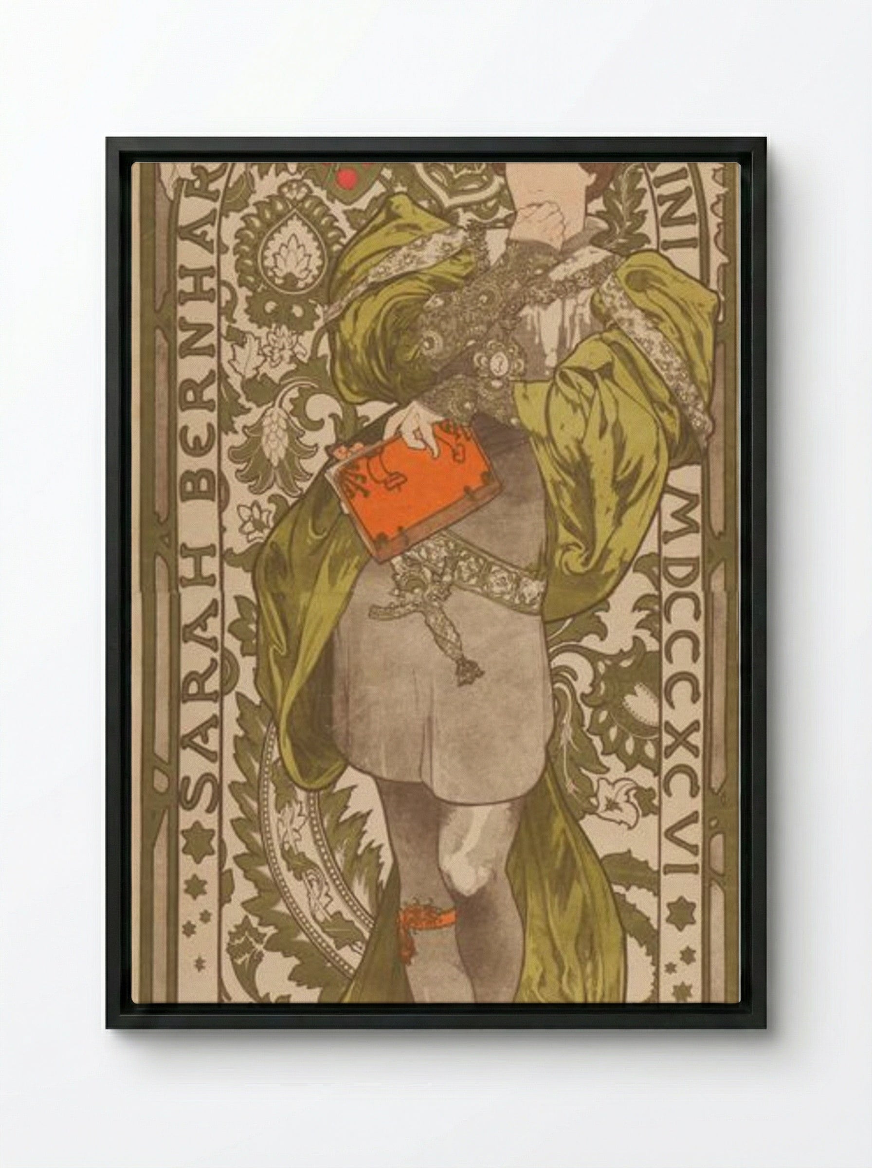 Lorenzaccio - Sarah Bernhardt - Alphonse Mucha - Framed Canvas Black