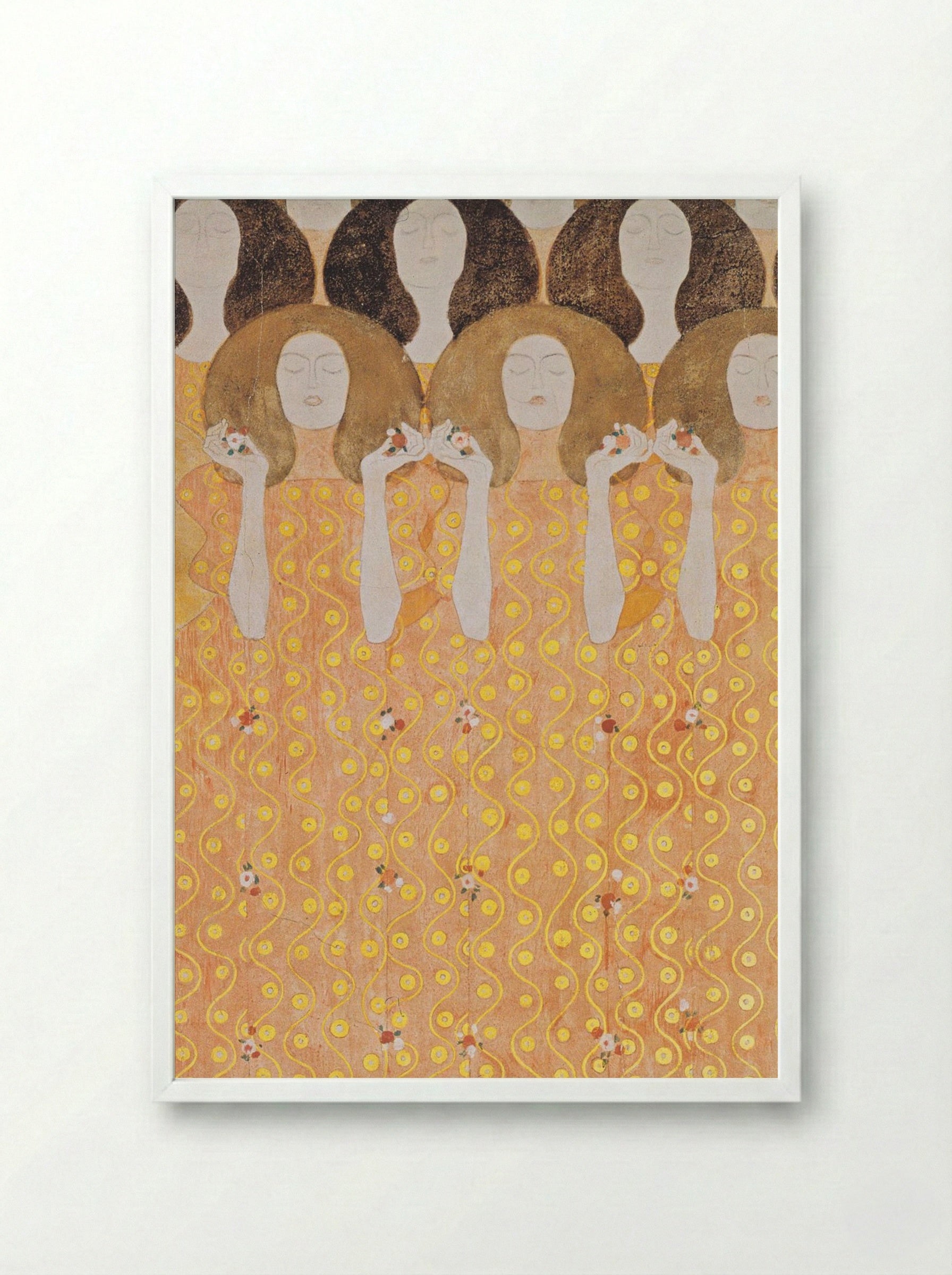 Detail from Beethoven Frieze: The Yearning for Happiness of Mankind - Gustav Klimt - Framed Print White
