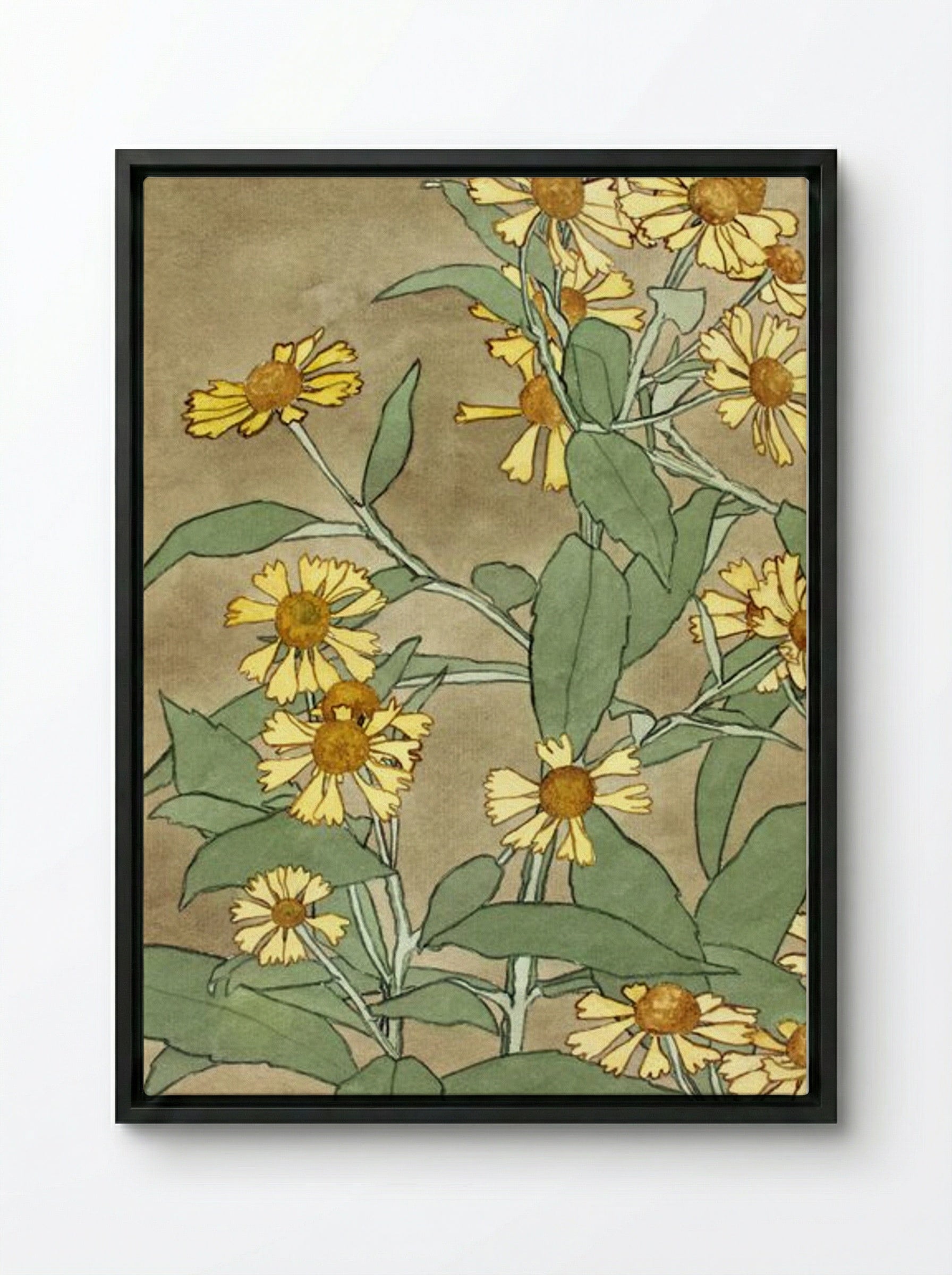 Daisies with Orange Center and Yellow Petals - Hannah Borger Overbeck - Framed Canvas Black