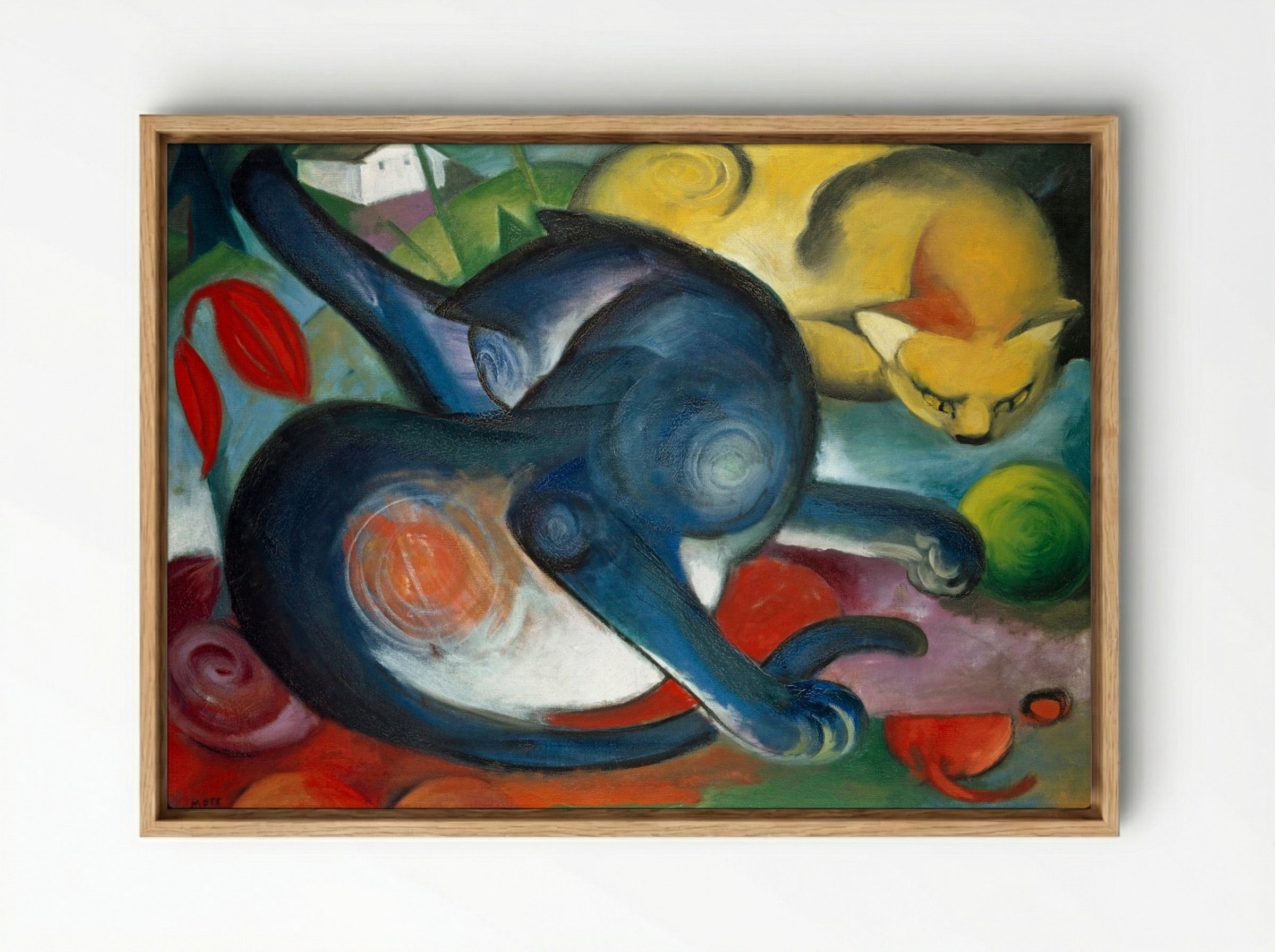 Two Cats, Blue and Yellow - Franz Marc - Framed Canvas Wood