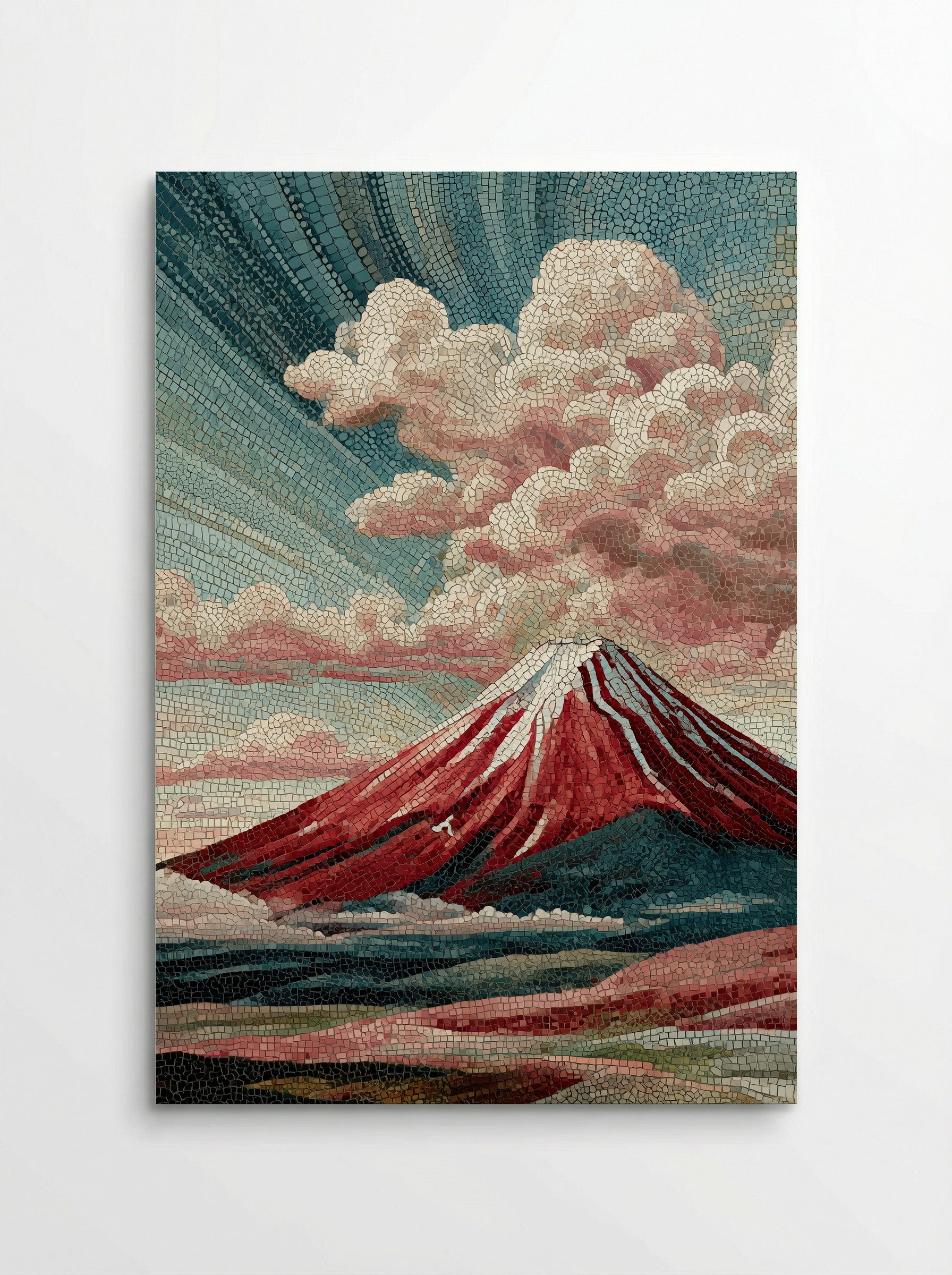 Red Fuji in Autumn - Japanese Mosaic Print - Poster