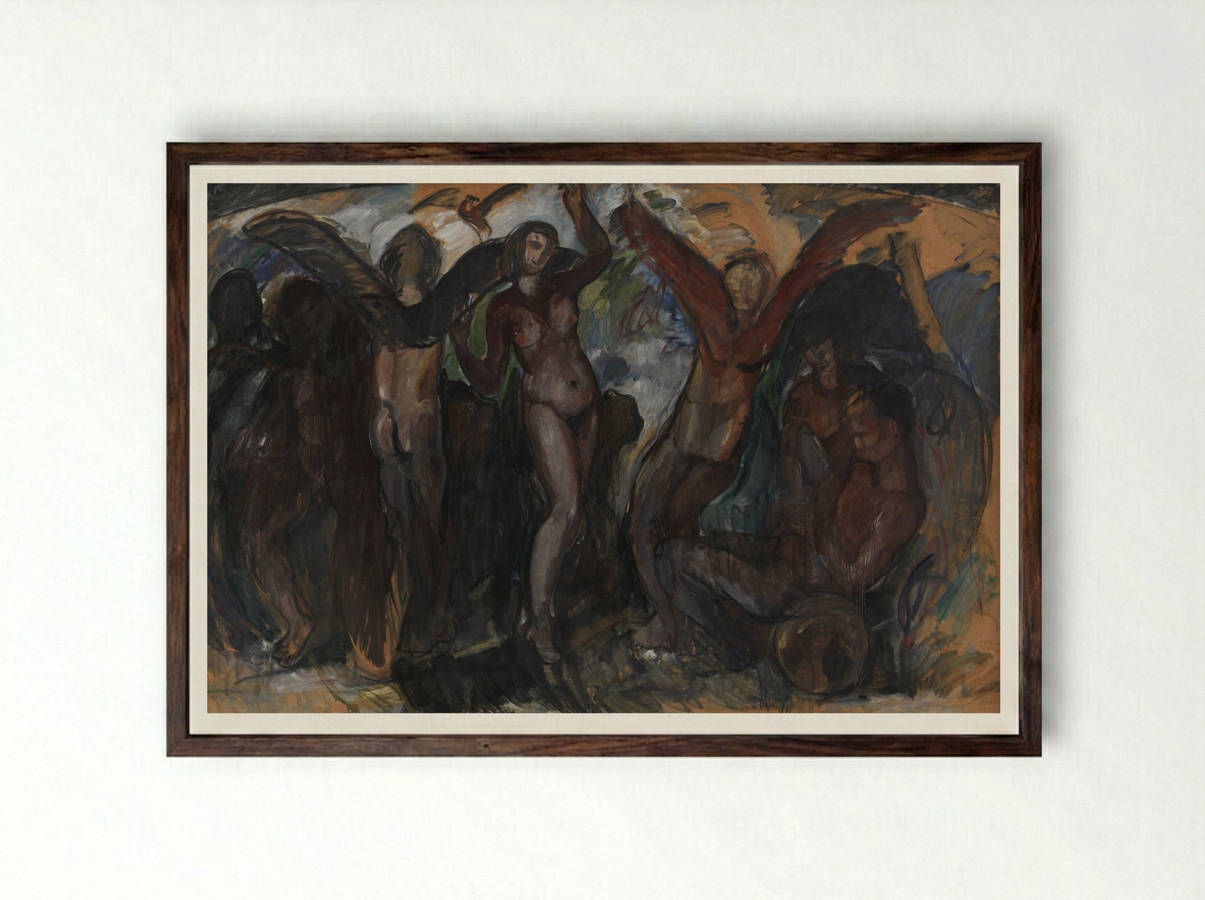 Figure Composition with Back Edges - Jens Adolf Jerichau - Framed Print Dark Wood