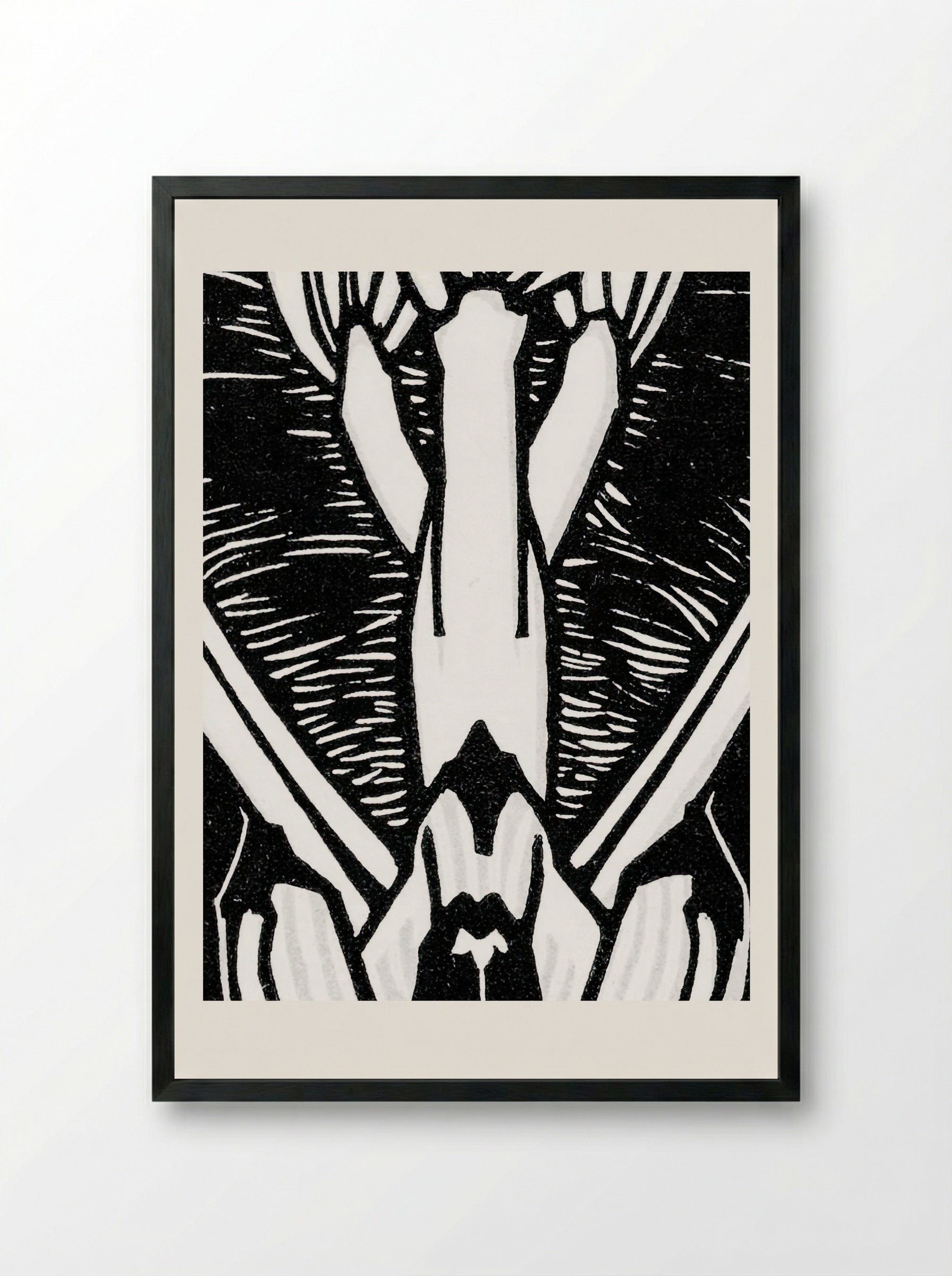 April (Floral Woodcut) - Julie de Graag - Framed Print Black