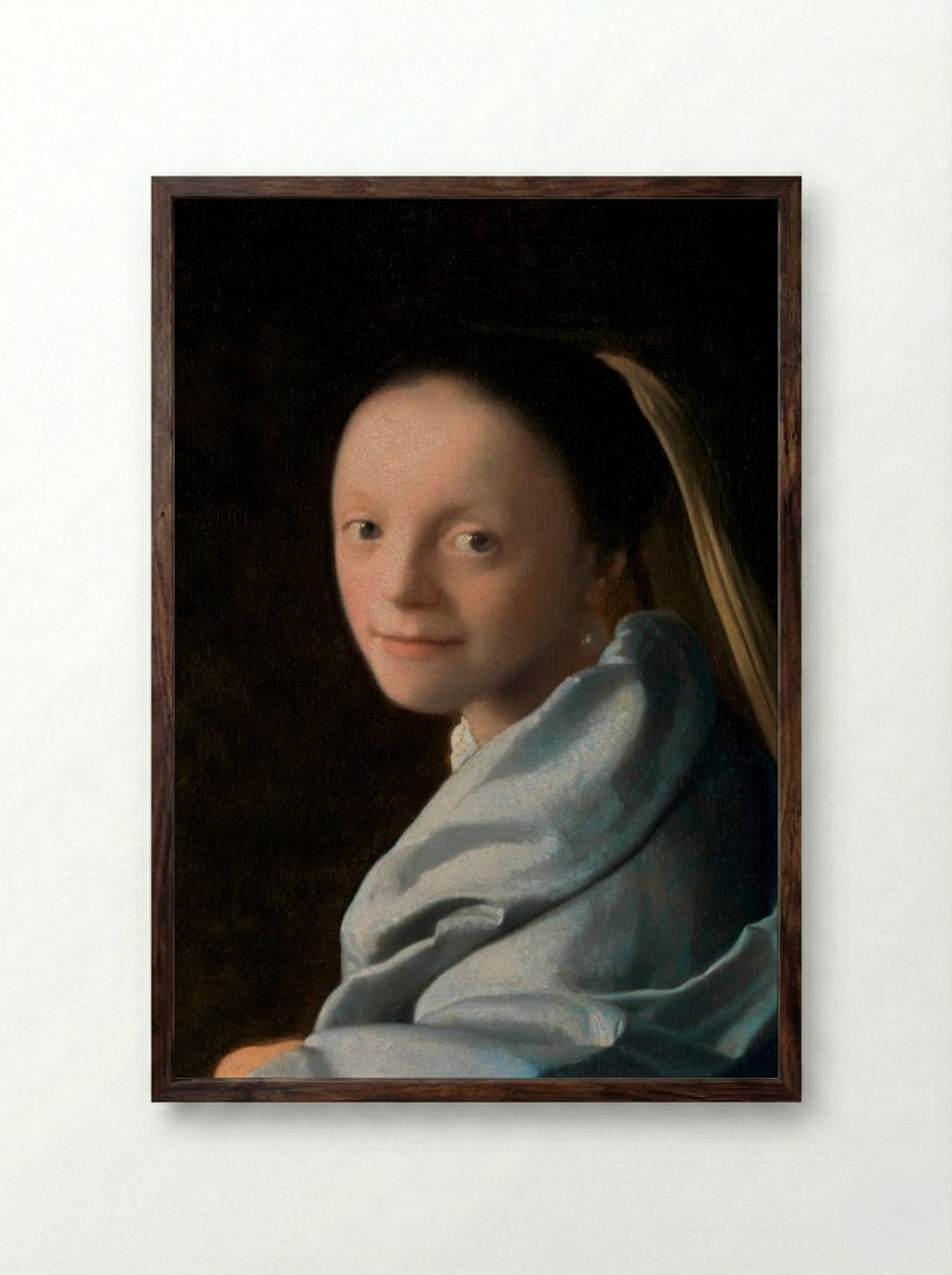 Study of a Young Woman - Johannes Vermeer - Framed Print Dark Wood
