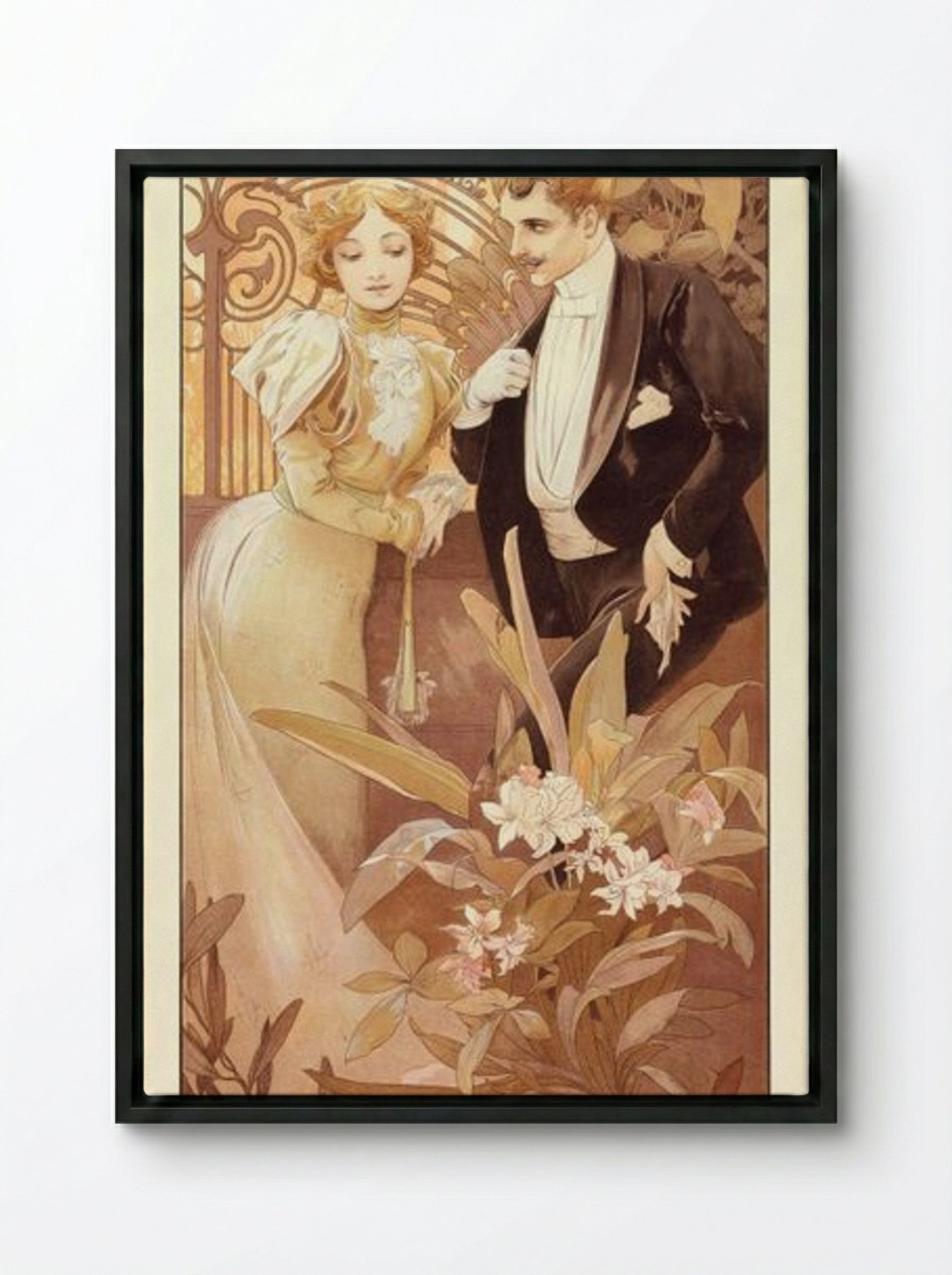 Flirt - Alphonse Mucha - Framed Canvas Black