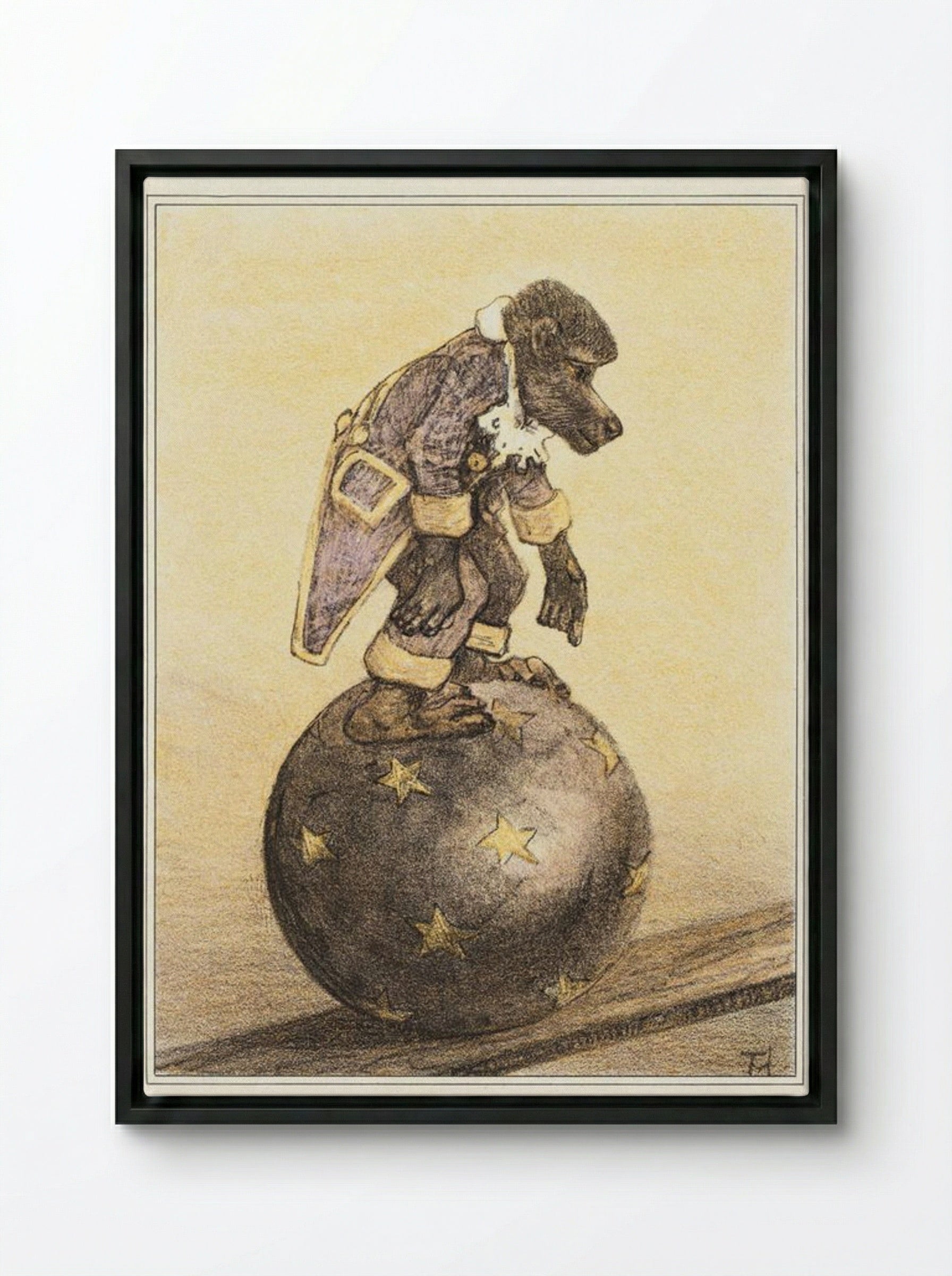 Aap op bal (Monkey on a Ball) - Theo van Hoytema - Framed Canvas Black