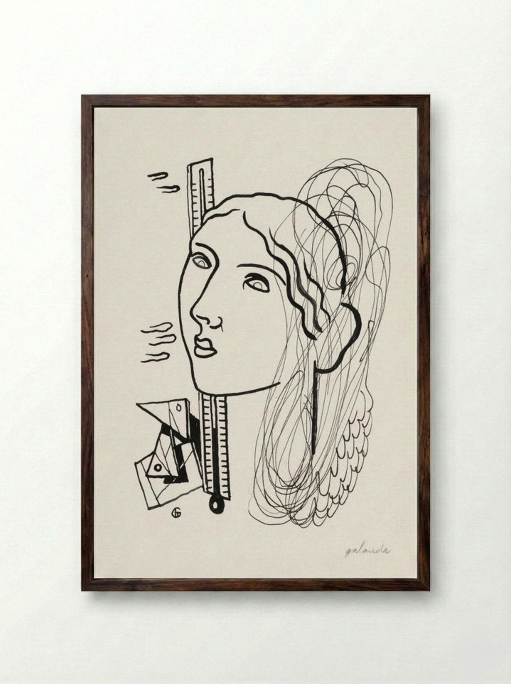 Thermometer (Woman Illustration) - Mikuláš Galanda - Framed Print Dark Wood