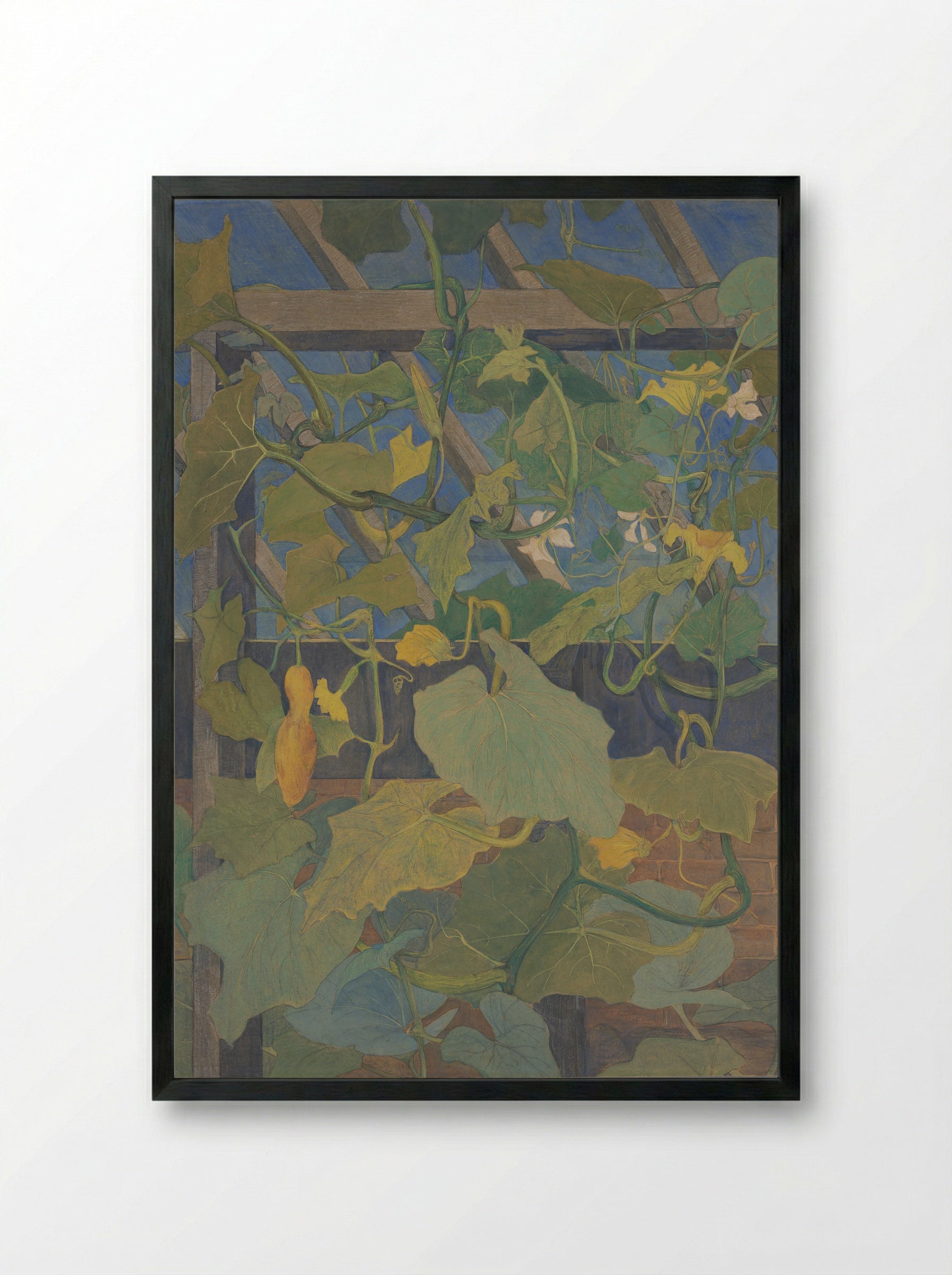 Greenhouse with Ornamental Gourds - Theo van Hoytema - Framed Print Black