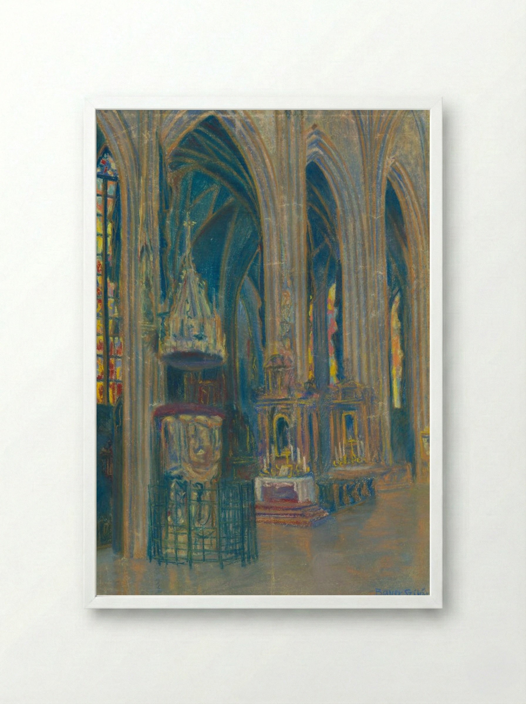 The Interior of the Košice Cathedral - Konstantin Bauer - Framed Print White