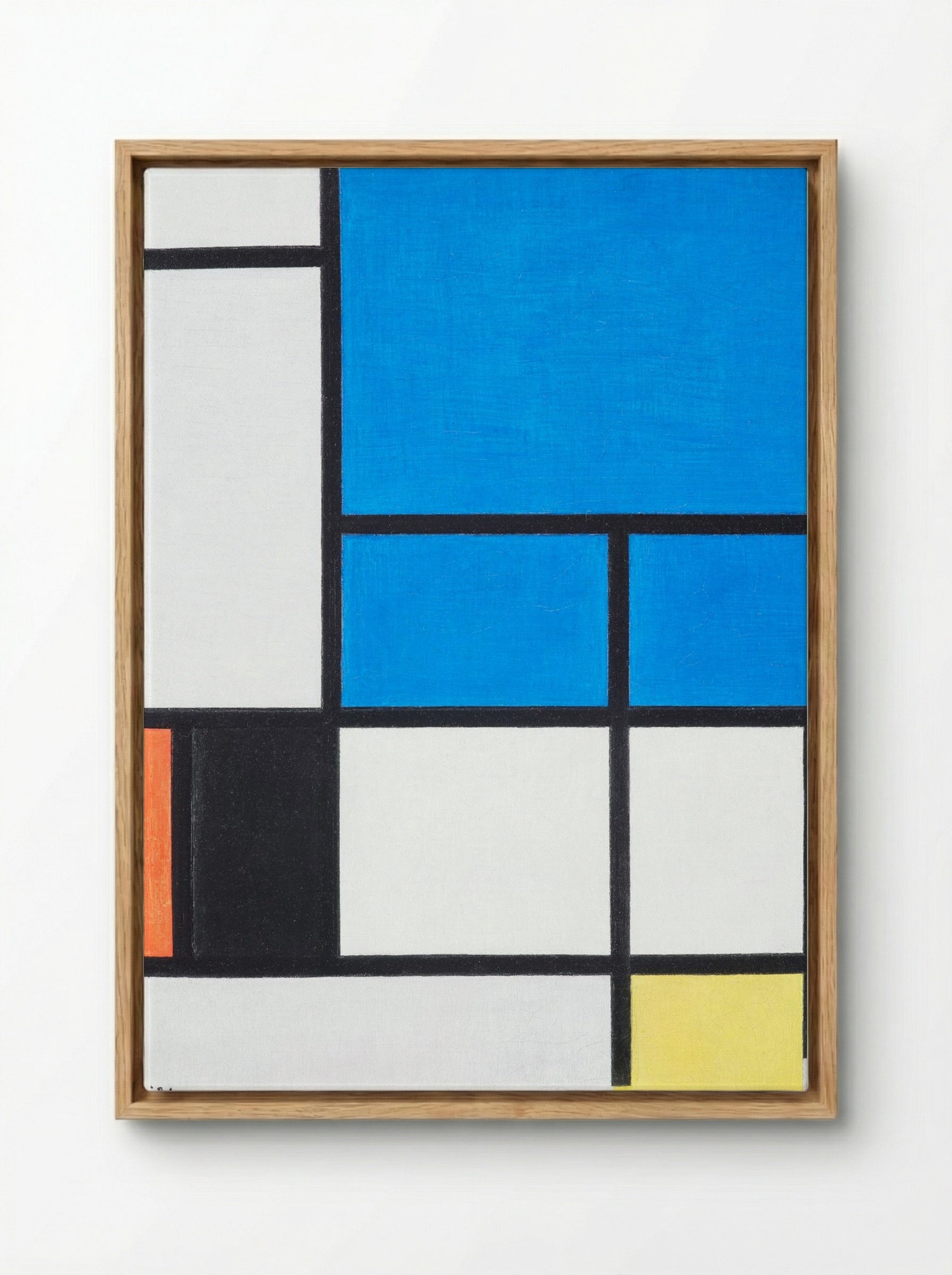 Composition with Large Blue Plane, Red, Black, Yellow, and Gray - Piet Mondrian - Framed Canvas Wood