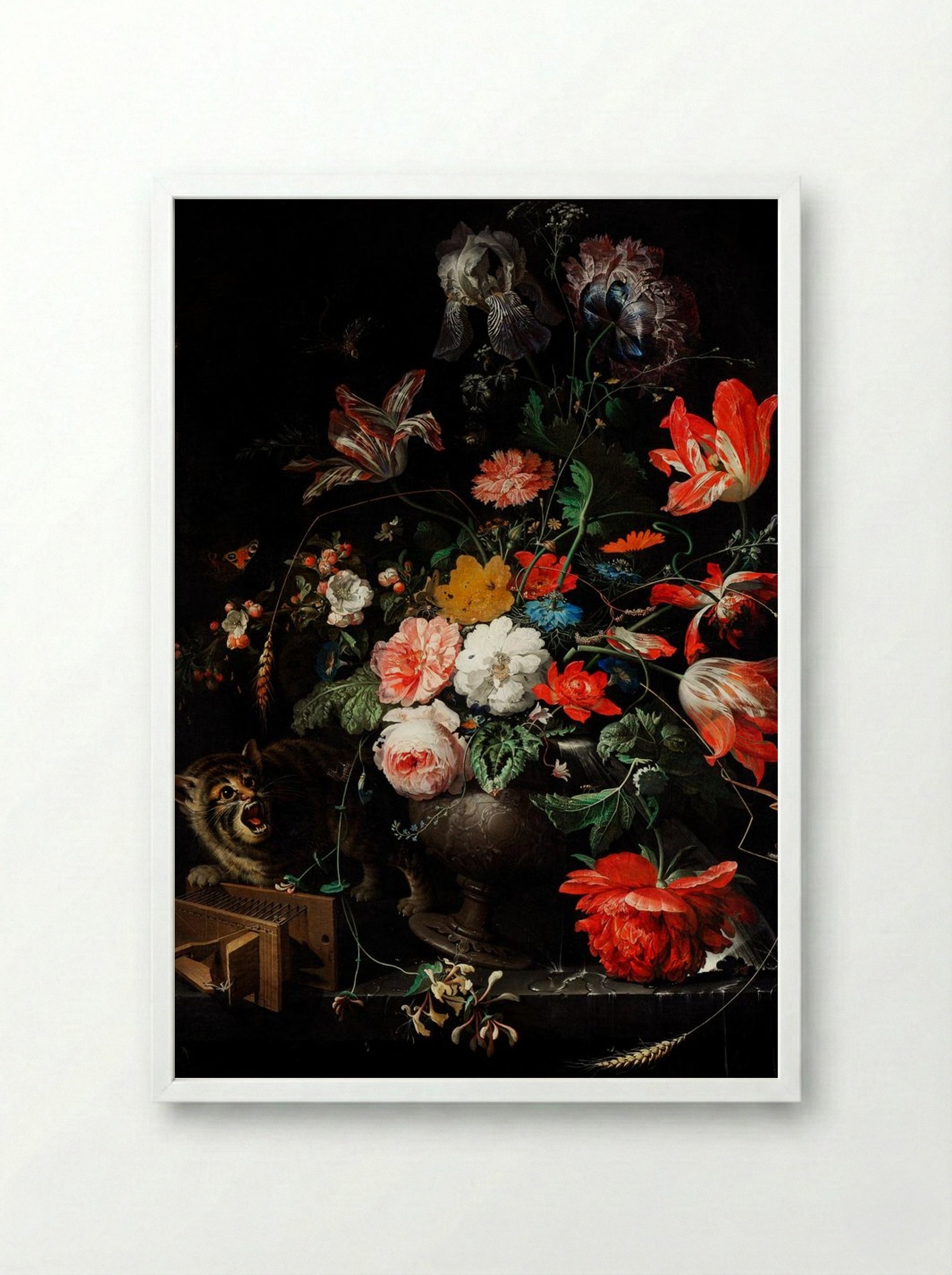 The Overturned Bouquet - Abraham Mignon - Framed Print White