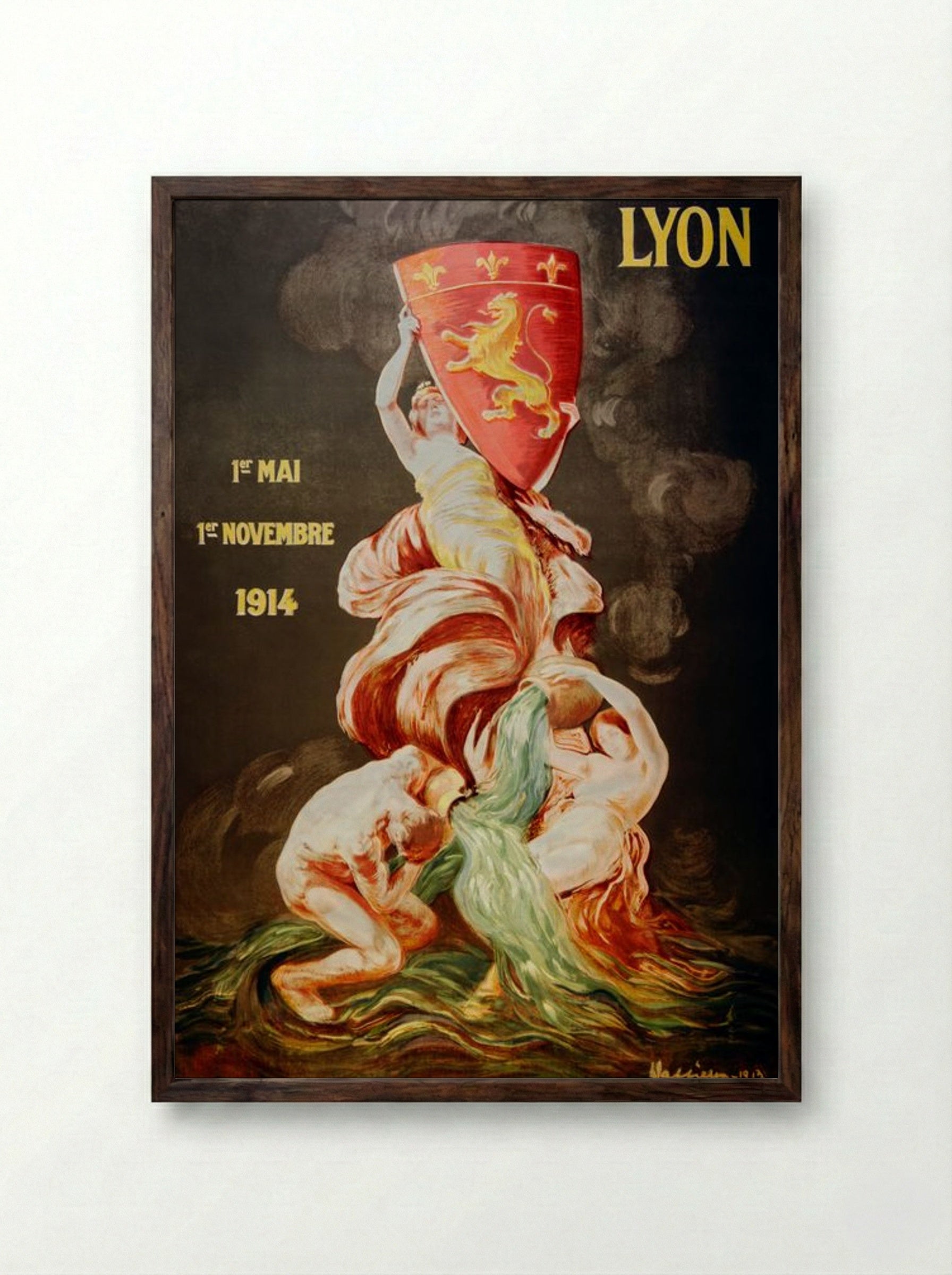 Lyon International Exhibition, 1914 - Leonetto Cappiello - Framed Print Dark Wood