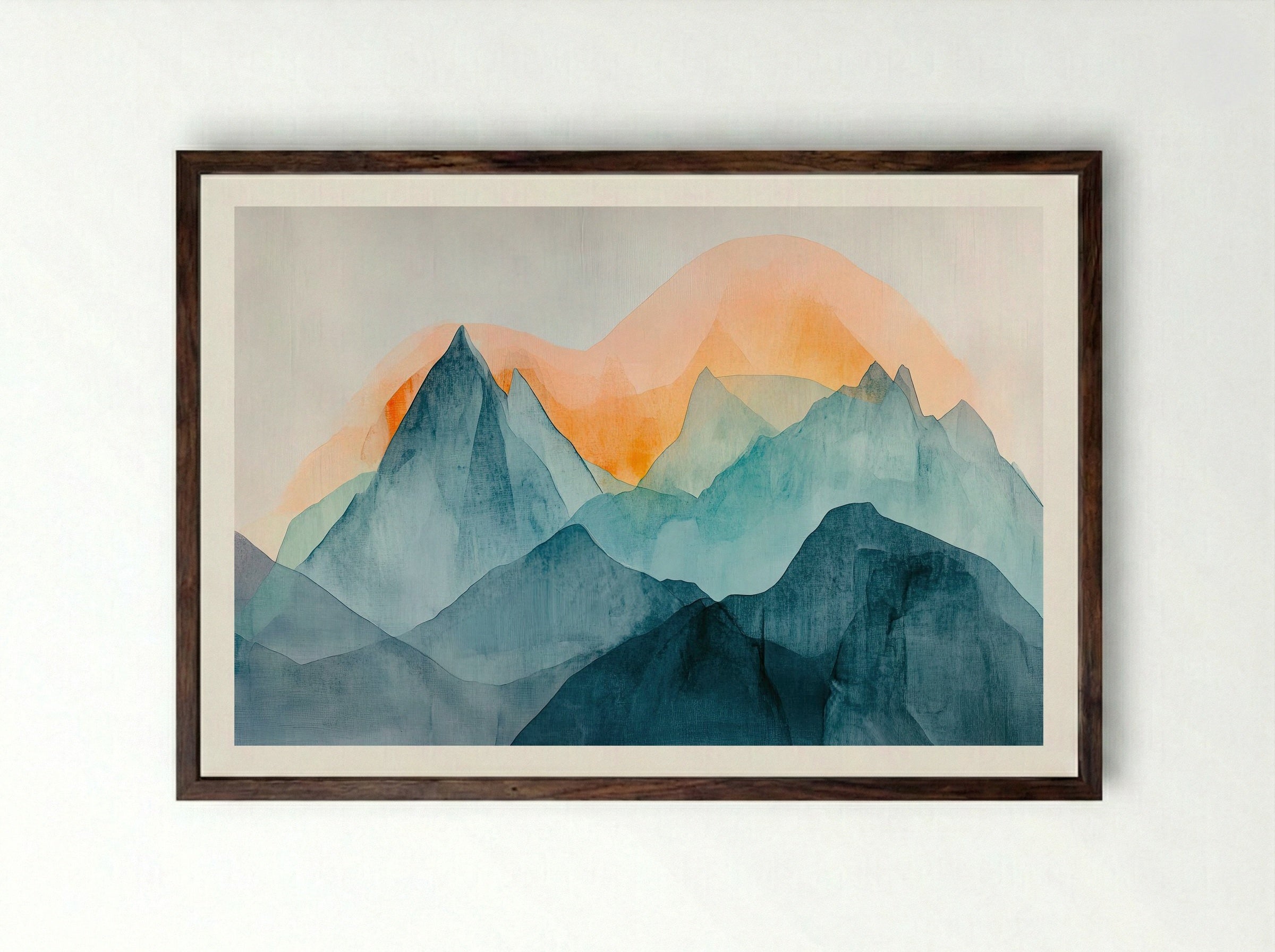 Amber Horizon – Abstract Mountain Landscape (Triptych 3 of 3) - Framed Print Dark Wood