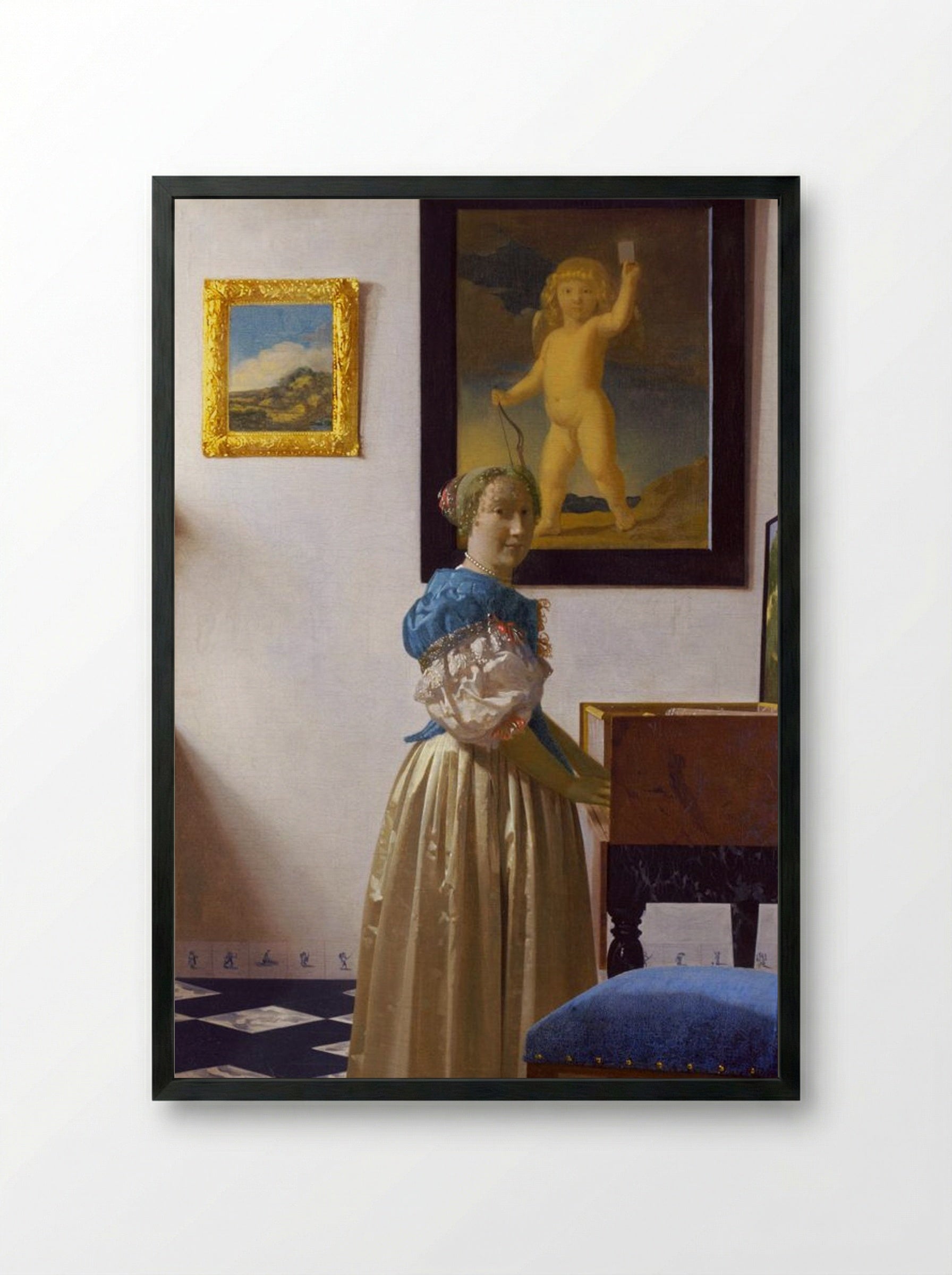 Lady Standing at a Virginal - Johannes Vermeer - Framed Print Black