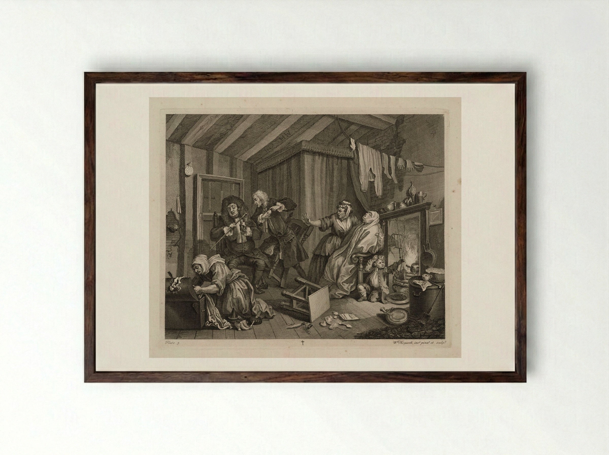 Quack Doctors Visit the Diseased Harlot - William Hogarth - Framed Print Dark Wood