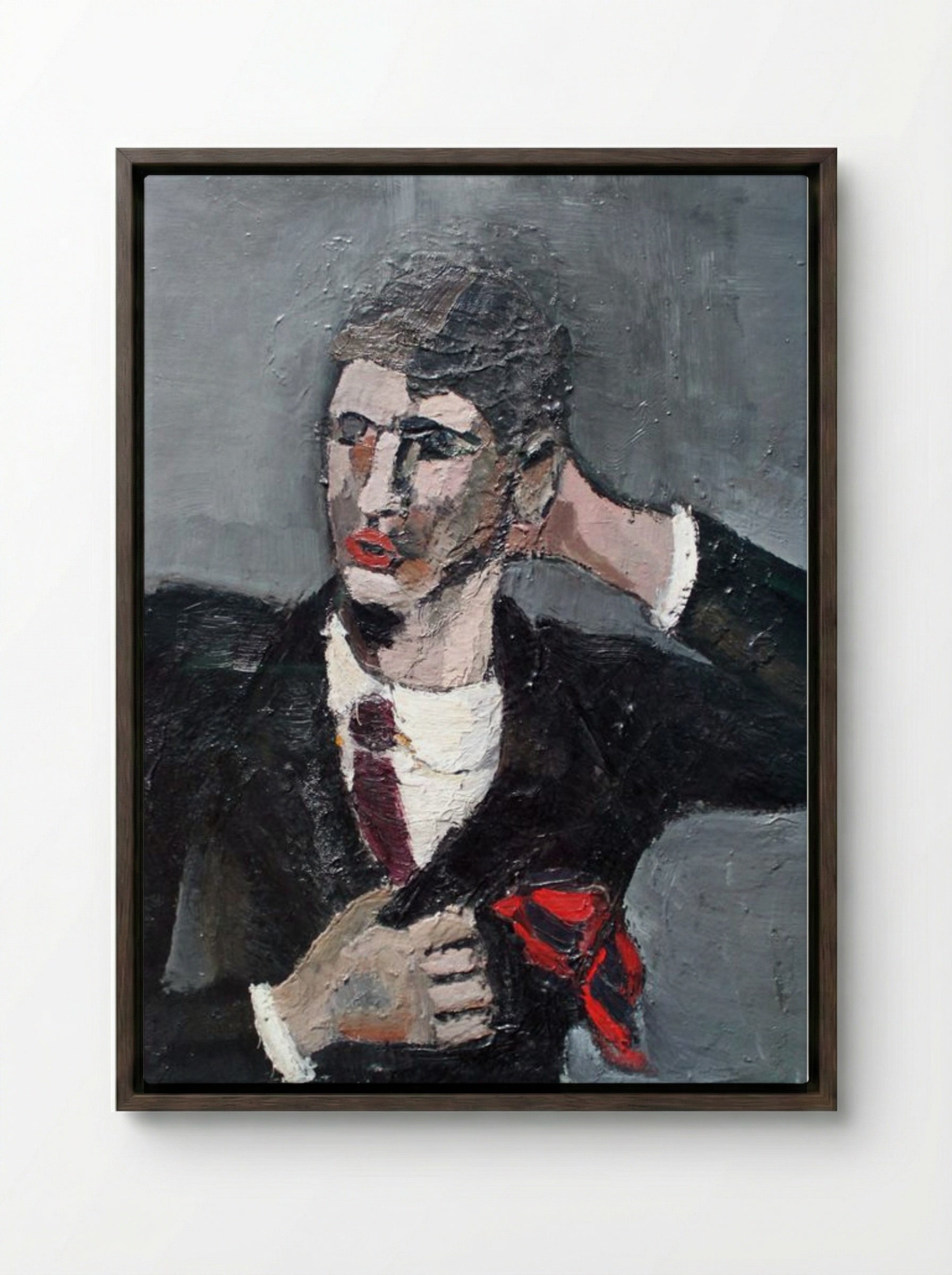 Self-Portrait - Helmut Kolle - Framed Canvas Dark Wood