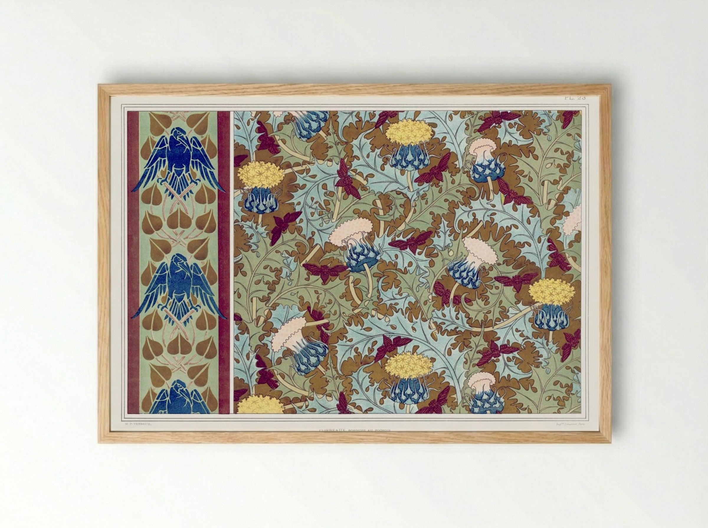 Corbeaux, Cigales et Chardons (Textile Design) - Maurice Pillard Verneuil - Framed Print Wood