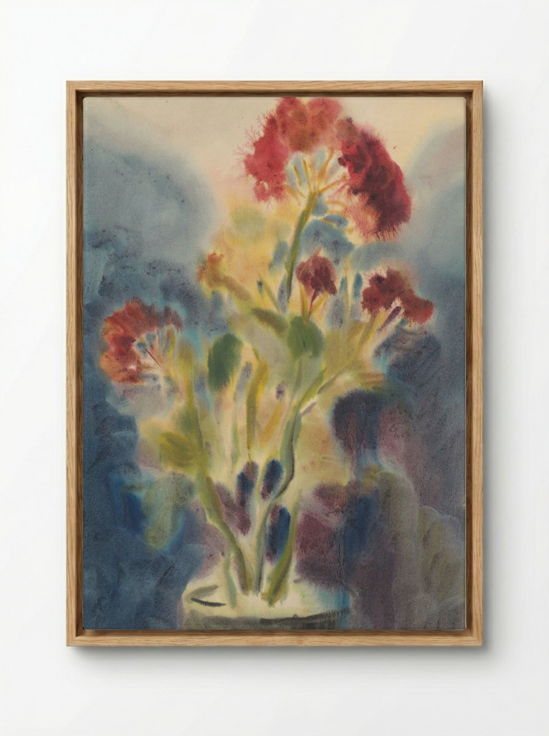 Red Flowers in Vase - Zolo Palugyay - Framed Canvas Wood