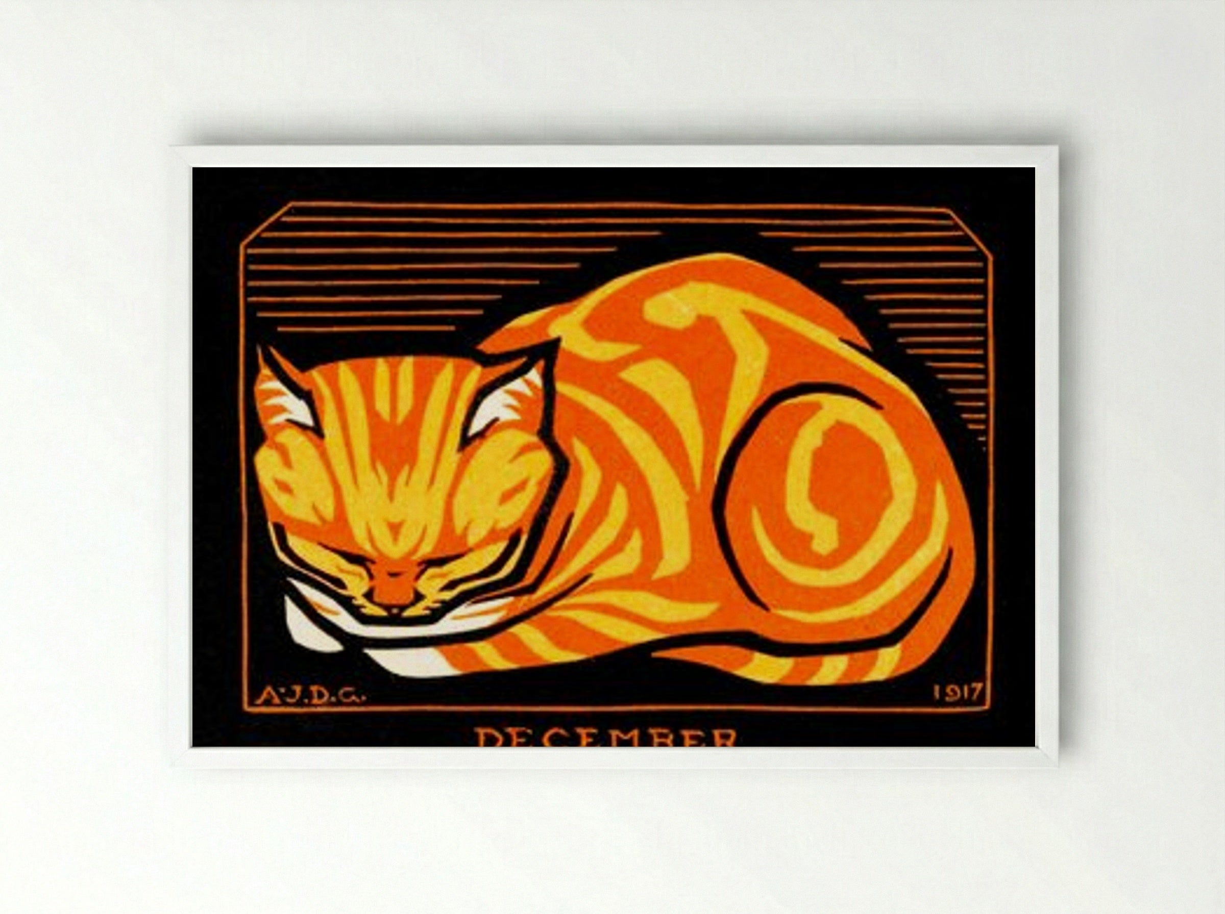 December Cat - Julie de Graag - Framed Print White