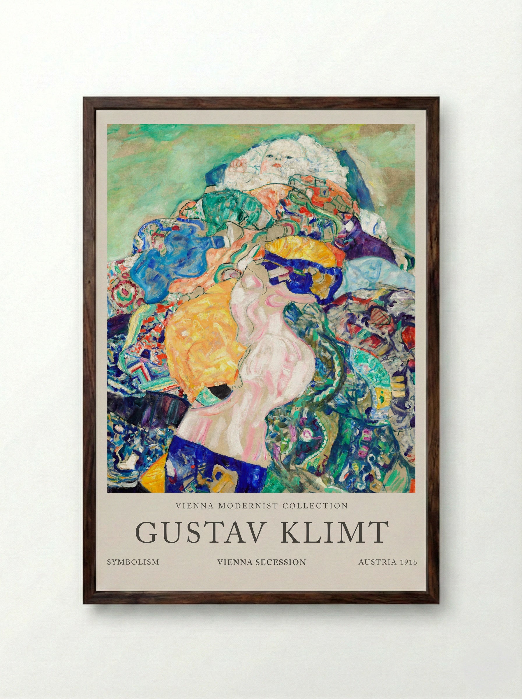 Baby (Cradle) - Gustav Klimt - Framed Print Dark Wood