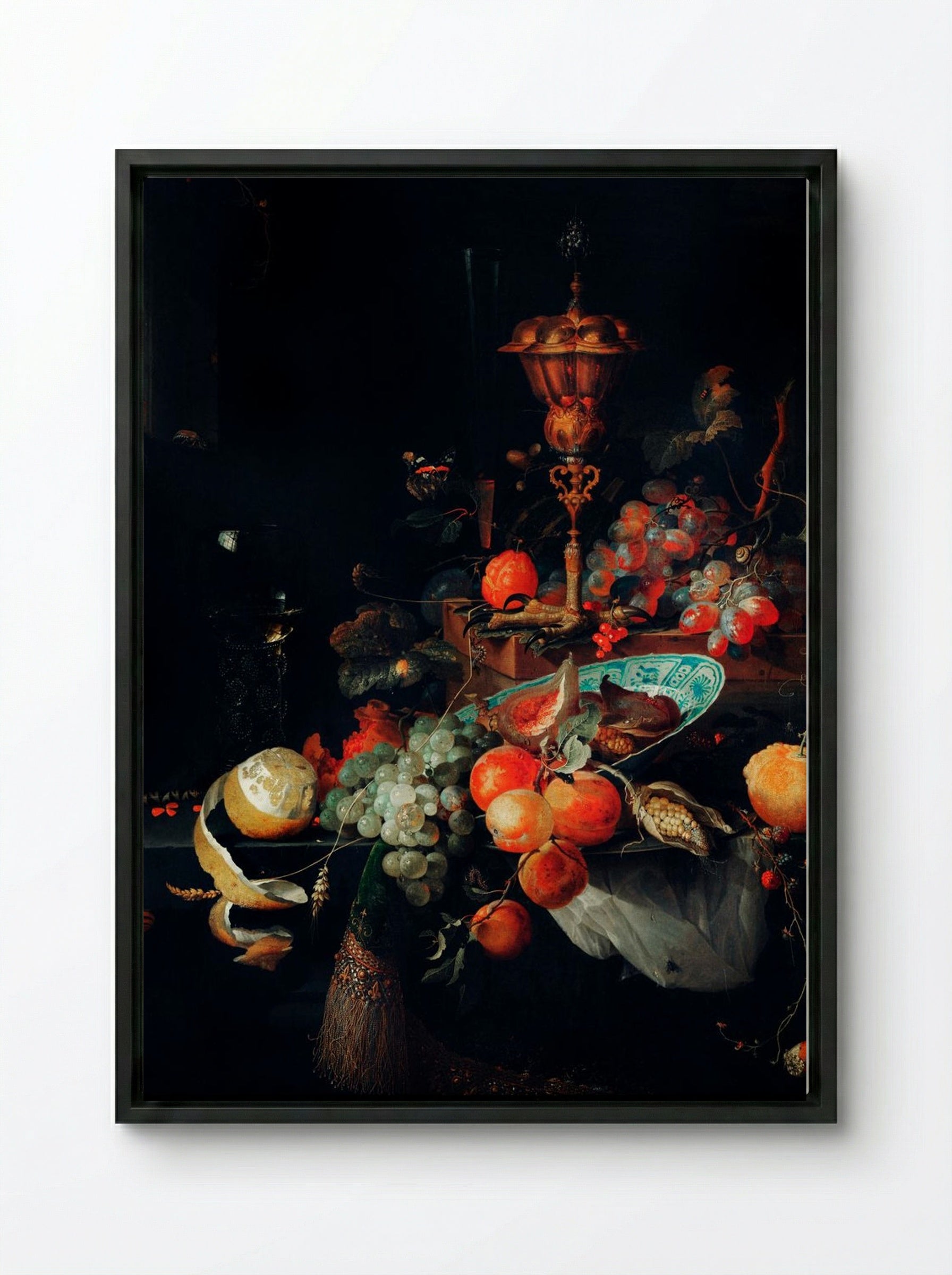 Fruits - Abraham Mignon - Framed Canvas Black