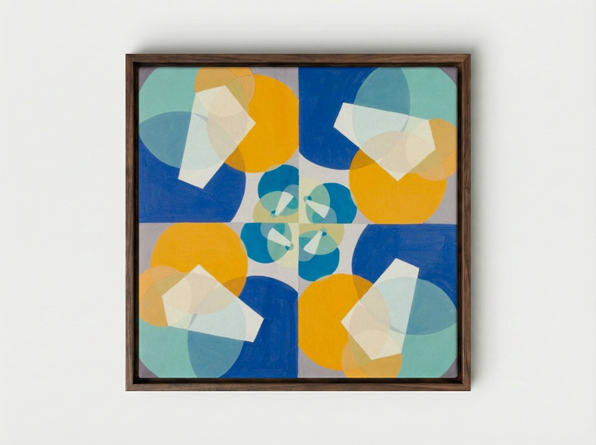 Green Squares - Joseph Schillinger - Framed Canvas Dark Wood