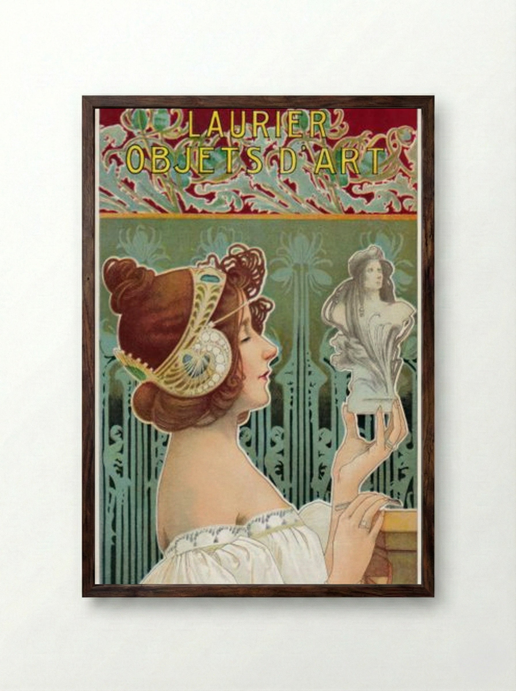 Laurier, Objets d'Art - Alphonse Mucha - Framed Print Dark Wood