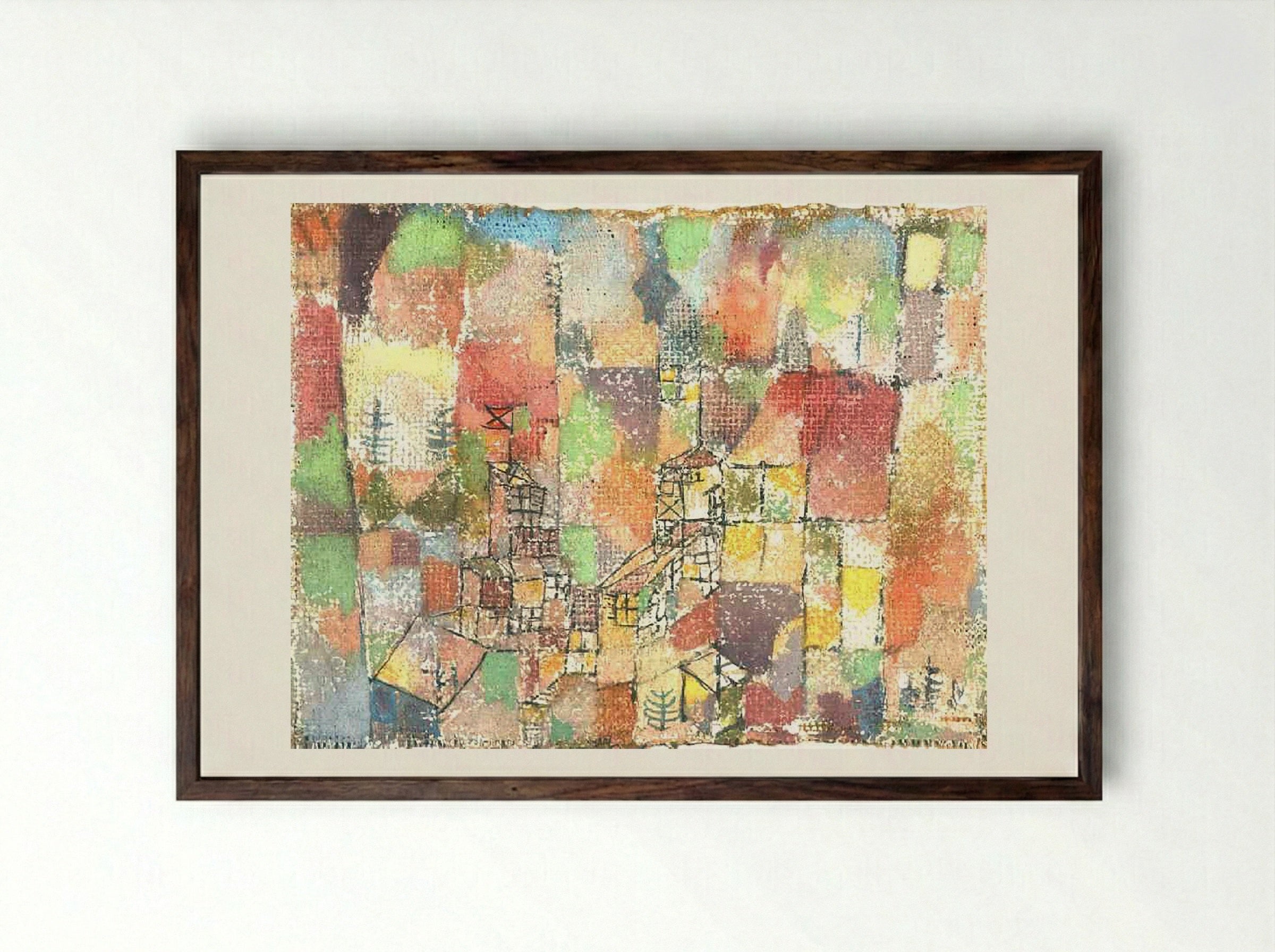 Two Country Houses - Paul Klee - Framed Print Dark Wood