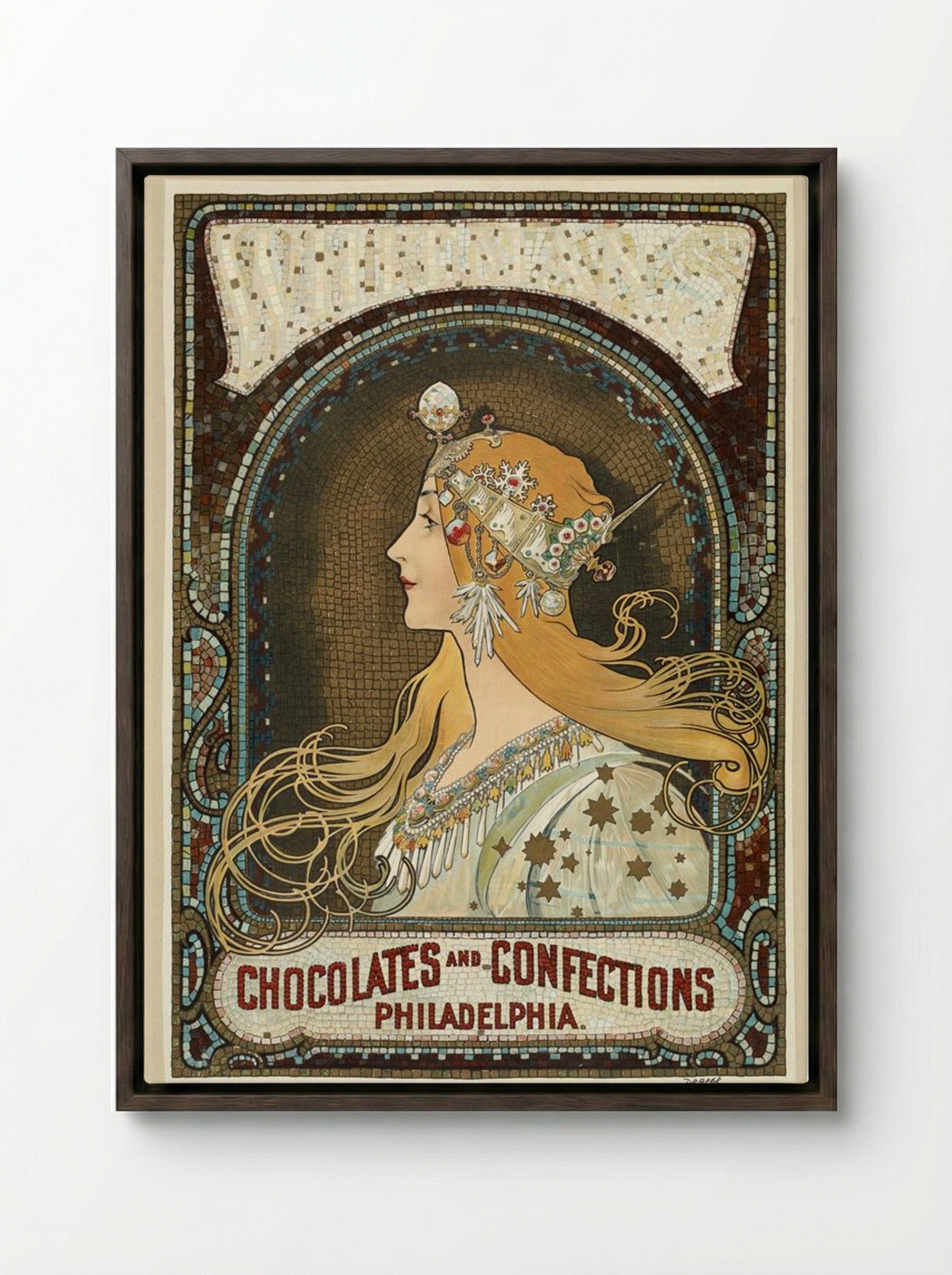 Zodiac - Alphonse Mucha - Framed Canvas Dark Wood