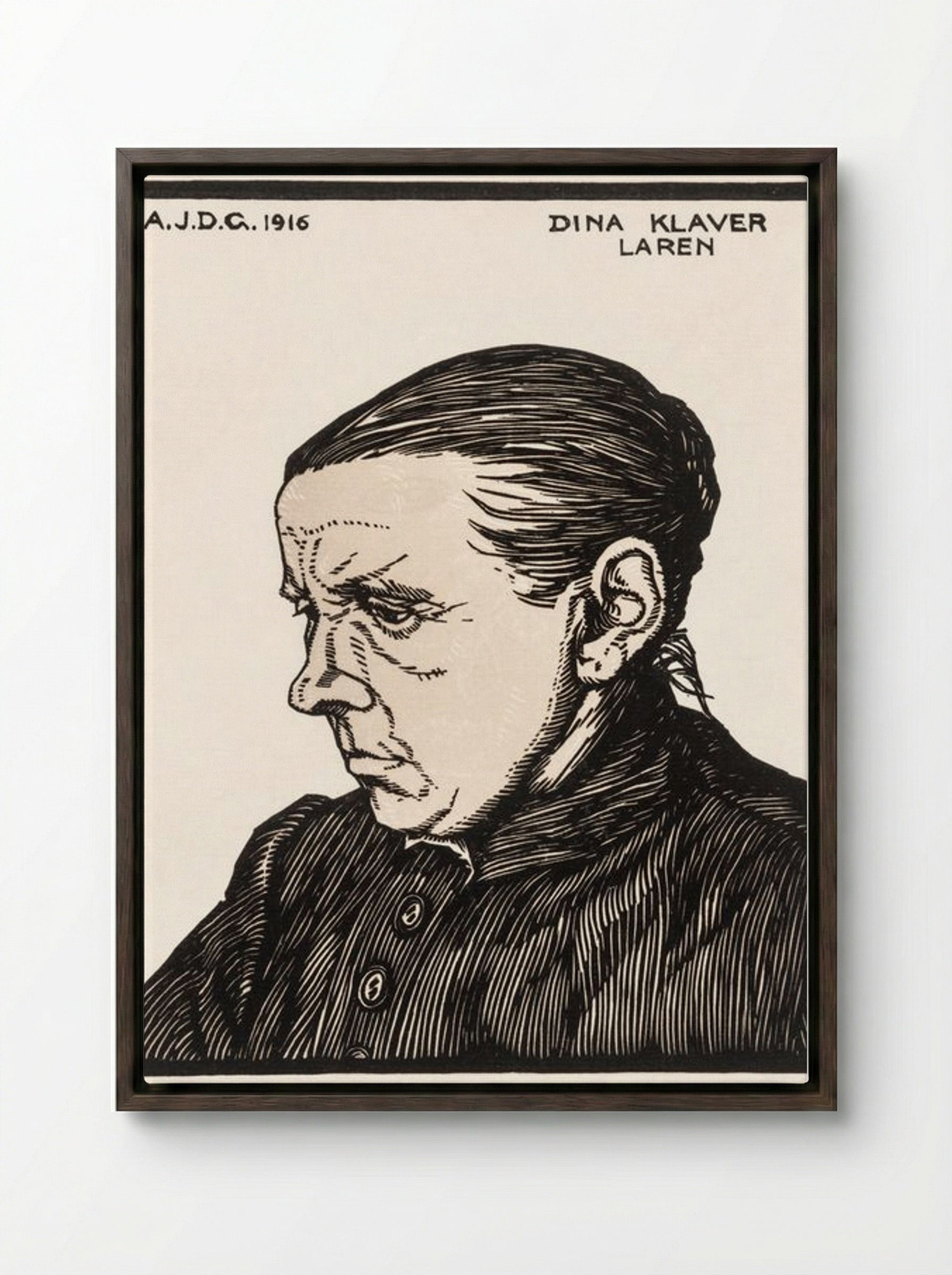 Portrait of Dina Klaver - Julie de Graag - Framed Canvas Dark Wood