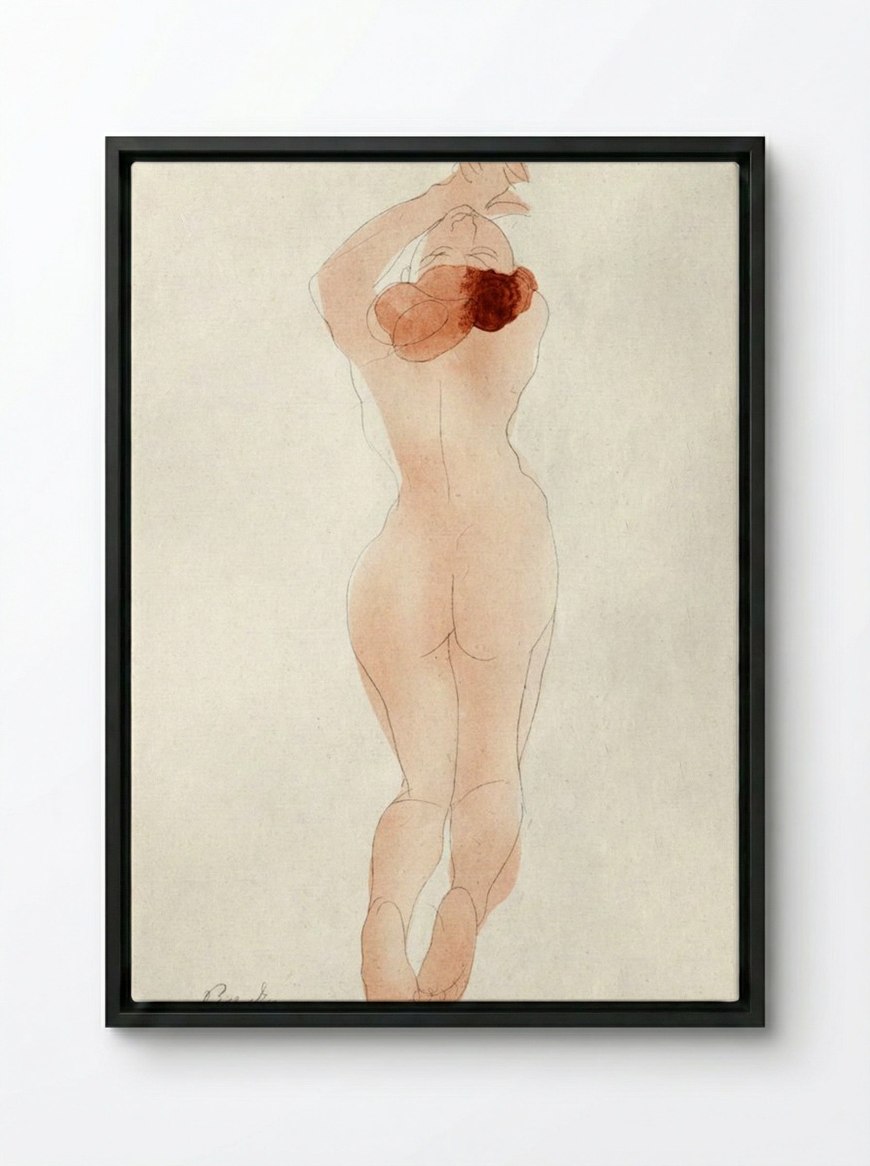 Naked Woman Showing Her Back - Auguste Rodin - Framed Canvas Black