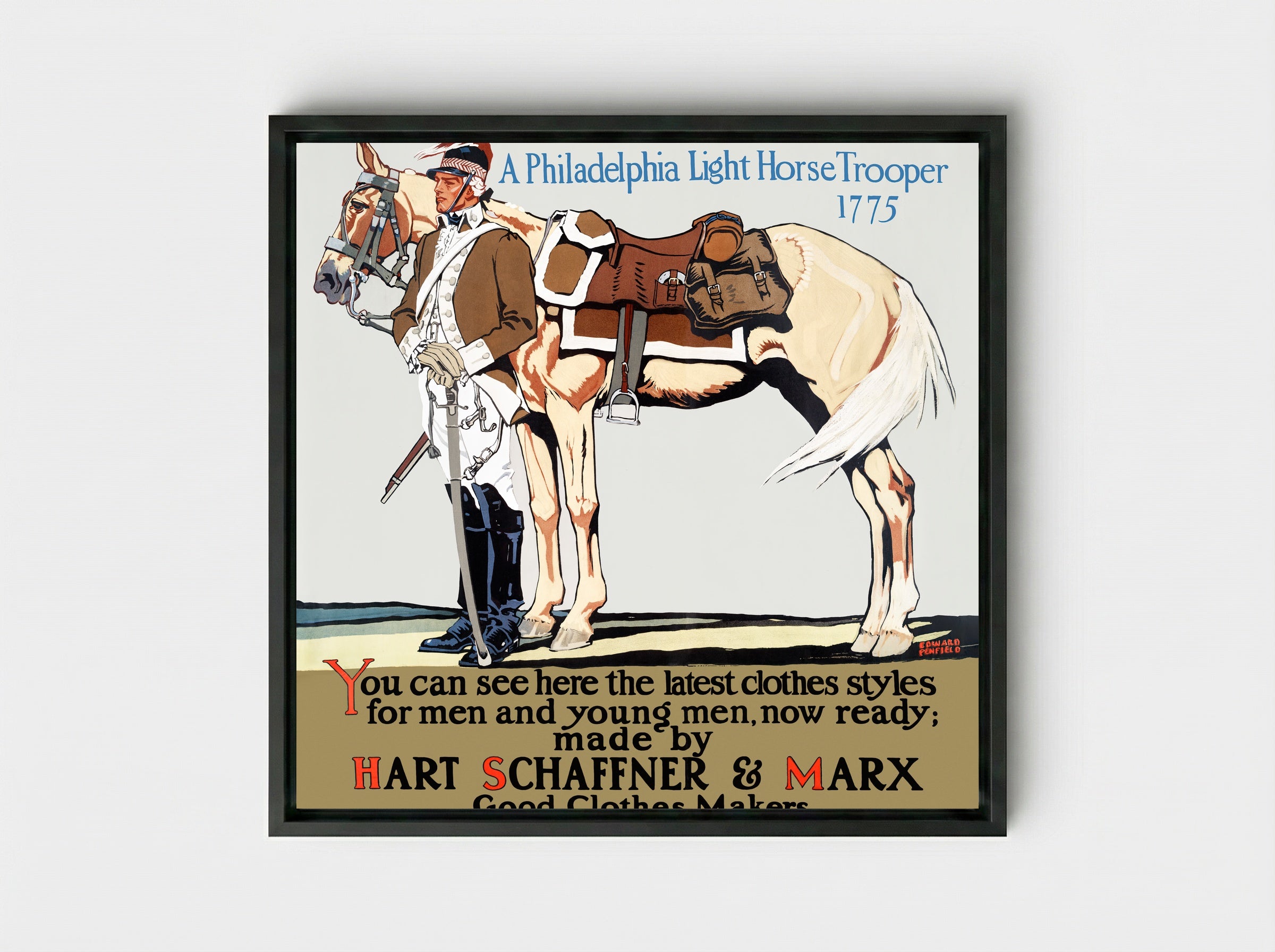 A Philadelphia Light Horse Trooper, 1775 - Edward Penfield - Framed Canvas Black