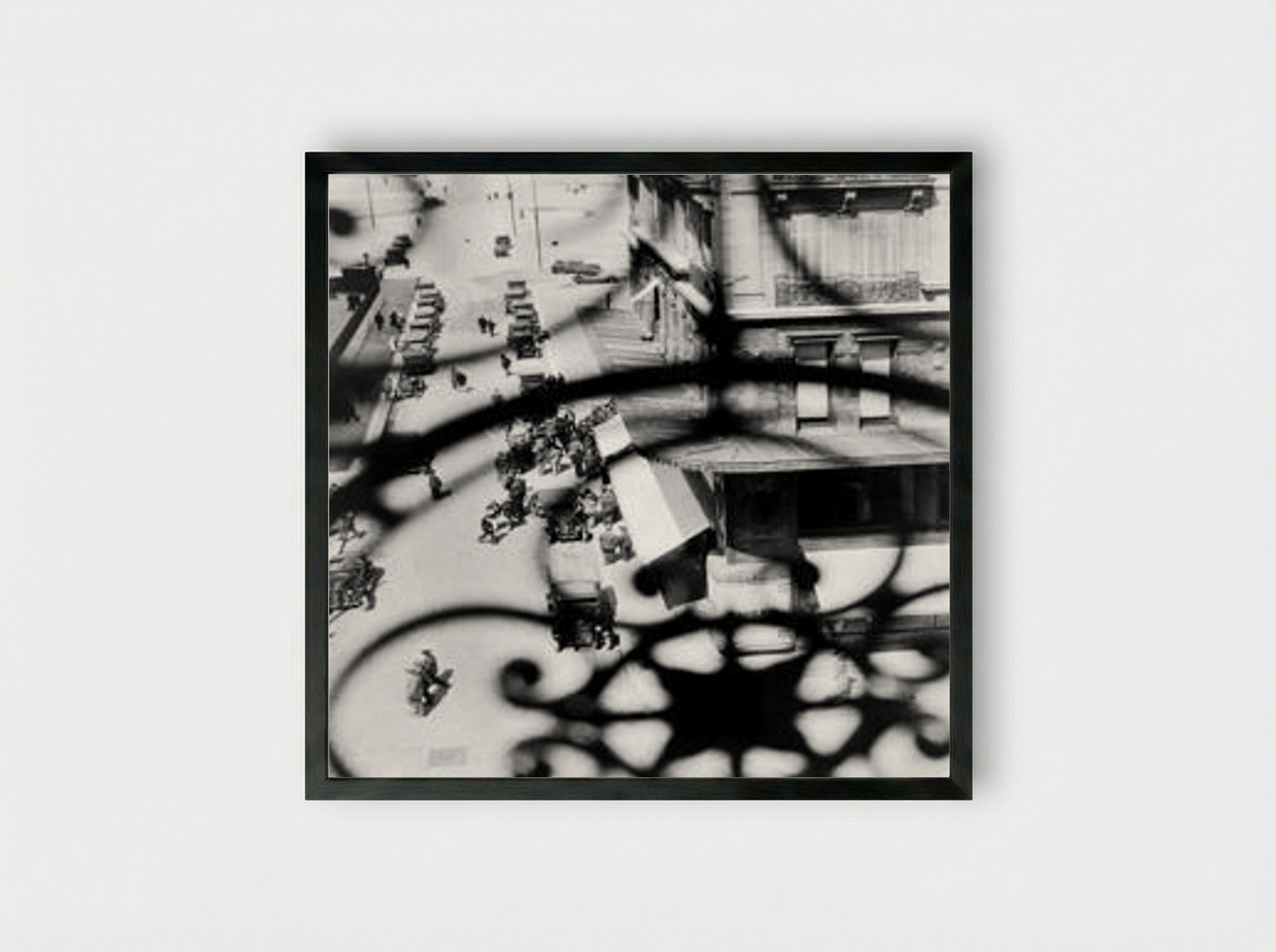 La Canebière Street, Marseilles – View Through the Balcony Grille - László Moholy-Nagy - Framed Print Black
