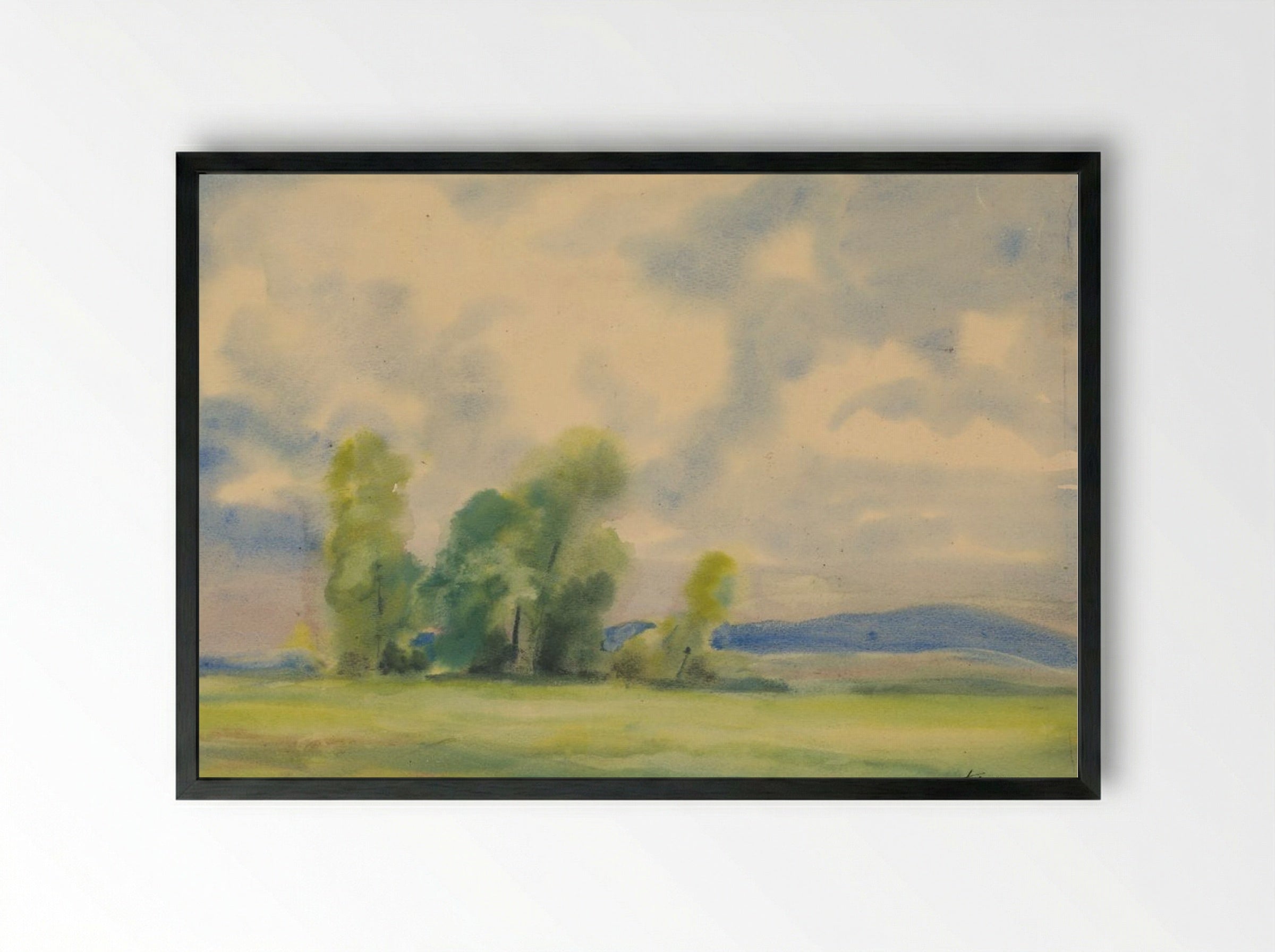 Landscape with Trees and Cloudy Sky - Zolo Palugyay - Framed Print Black