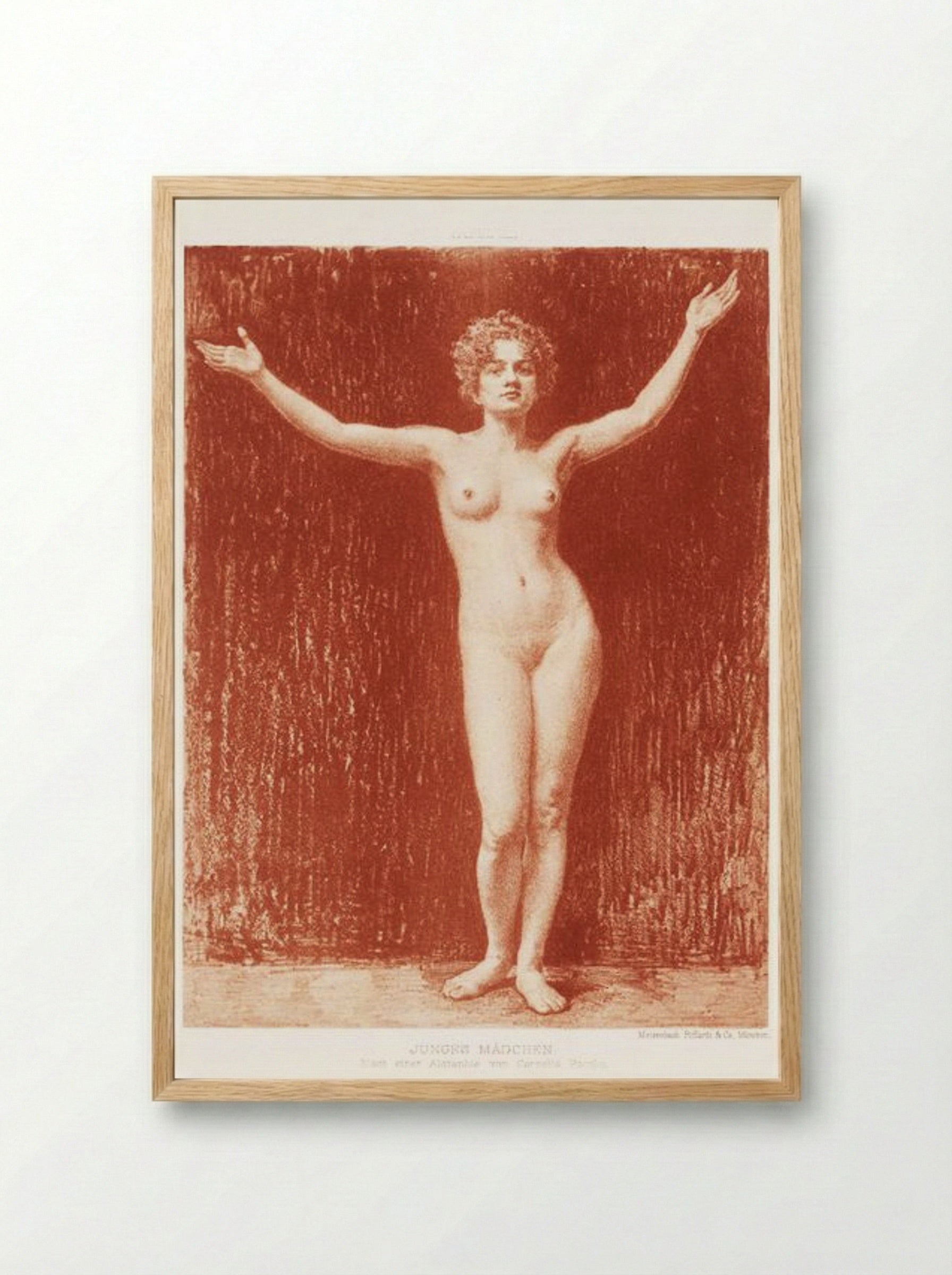 Young Girl (Standing Nude with Arms Raised) - Cornelia Paczka-Wagner - Framed Print Wood