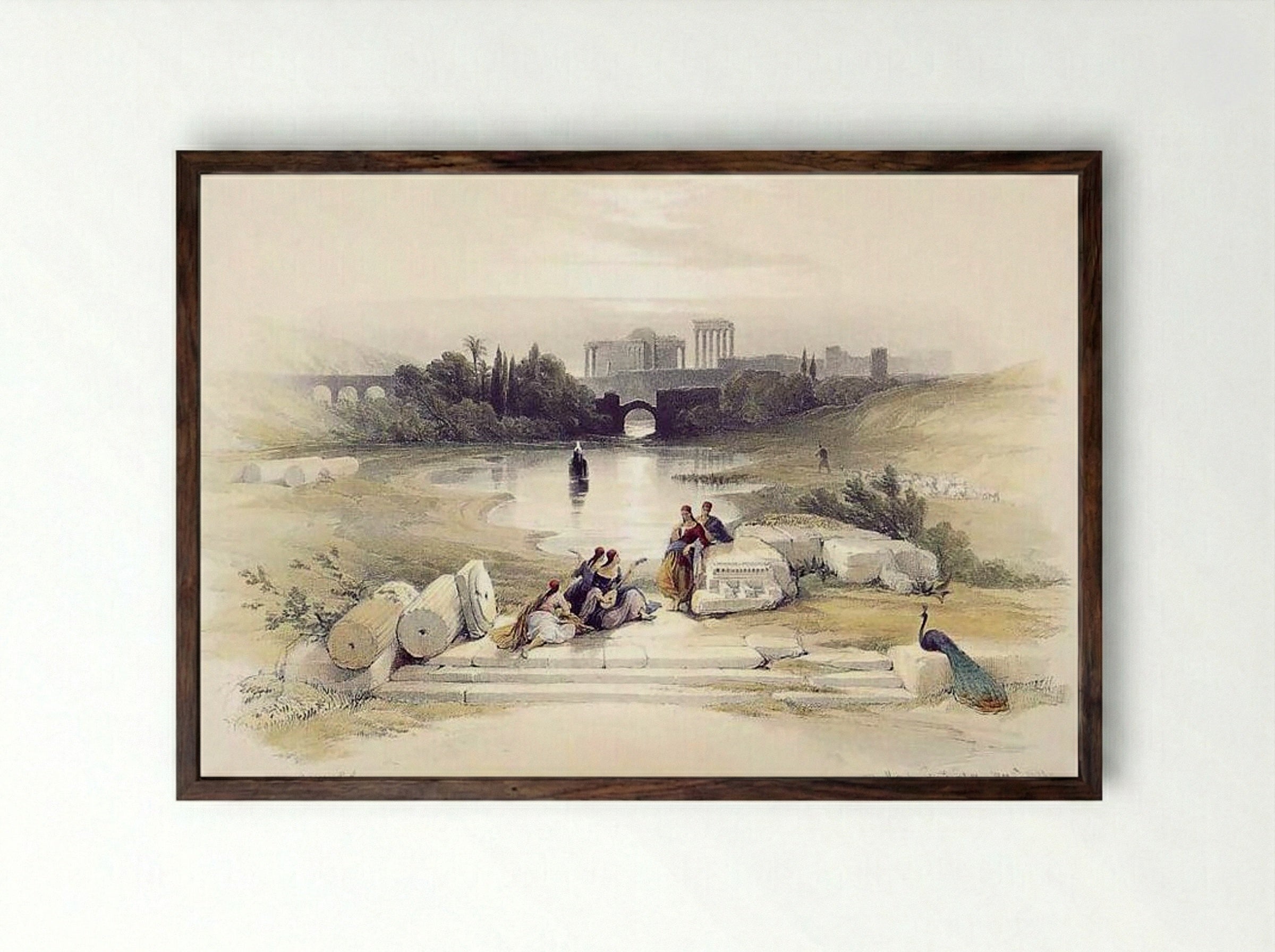 Baalbec, from the Fountain - David Roberts - Framed Print Dark Wood