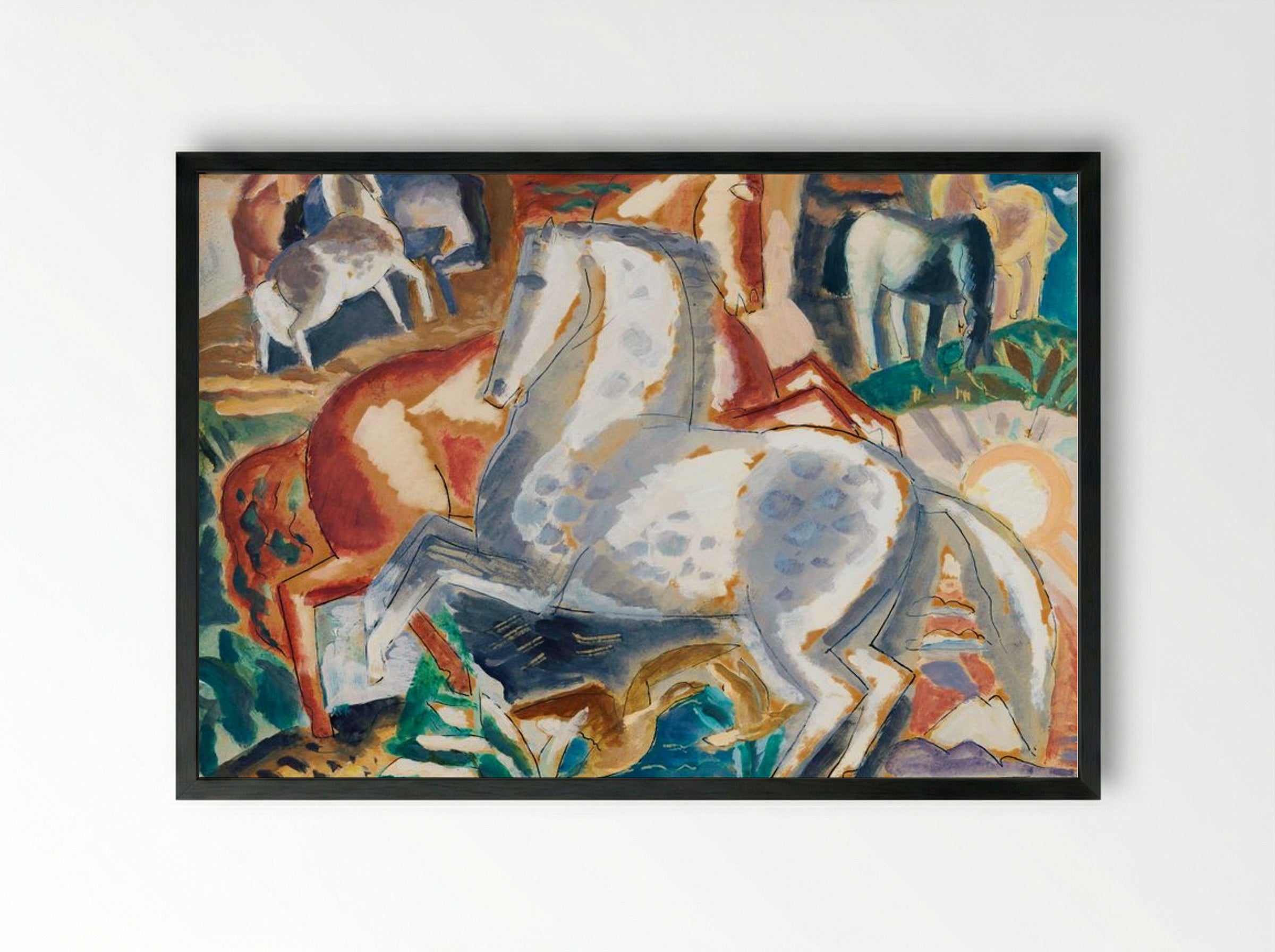 Horses in Landscape - Leo Gestel - Framed Print Black