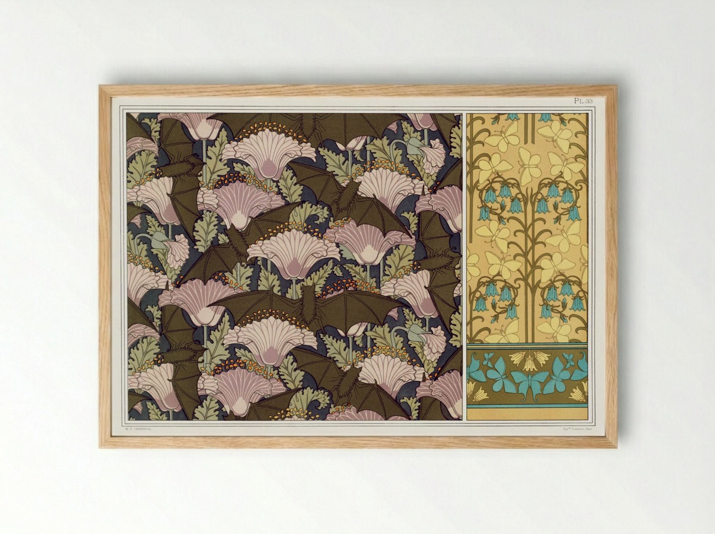Chauves-souris et Pavots; Papillons et Campanules - Maurice Pillard Verneuil - Framed Print Wood