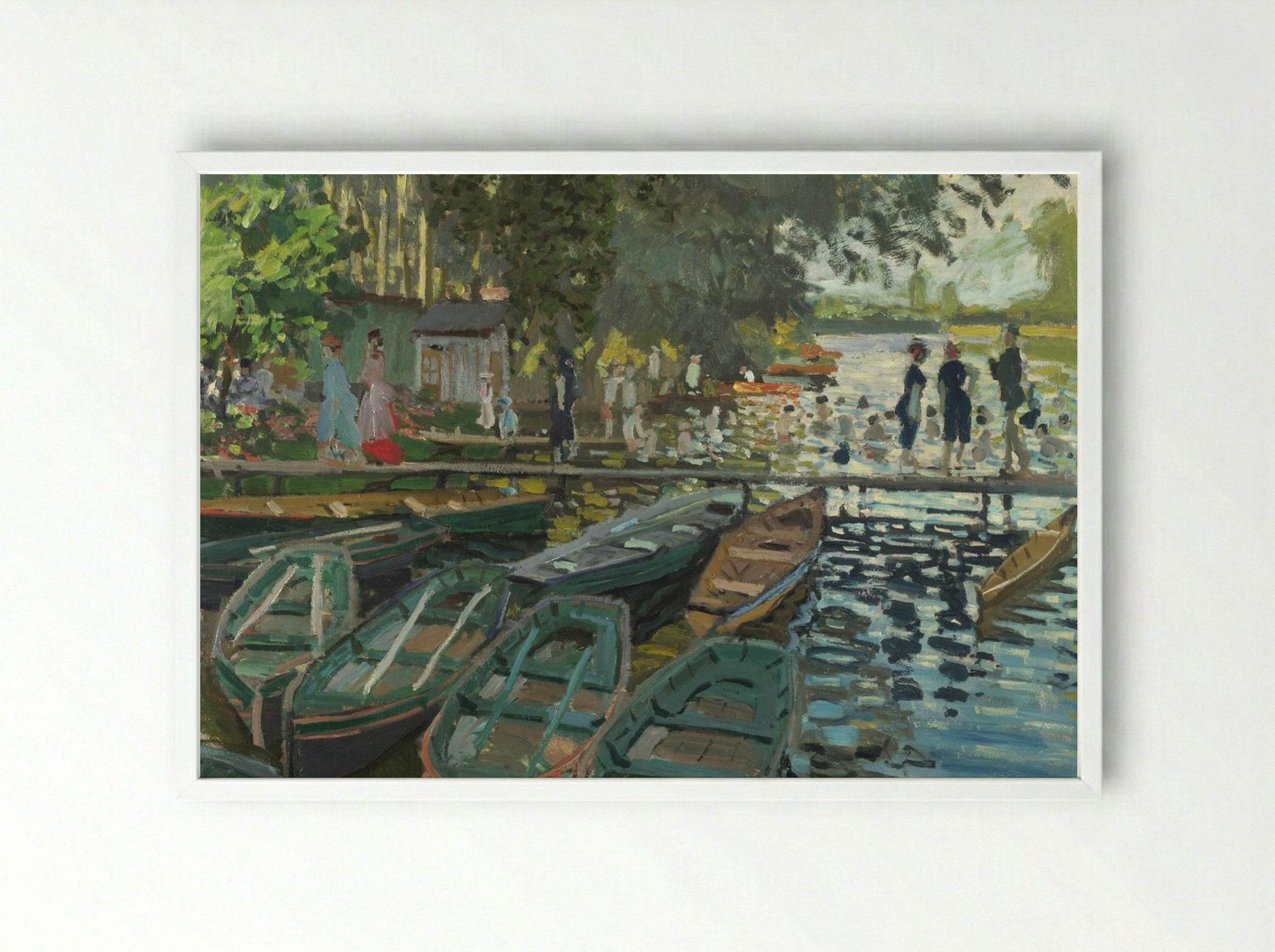 Bathers at La Grenouillère - Claude Monet - Framed Print White