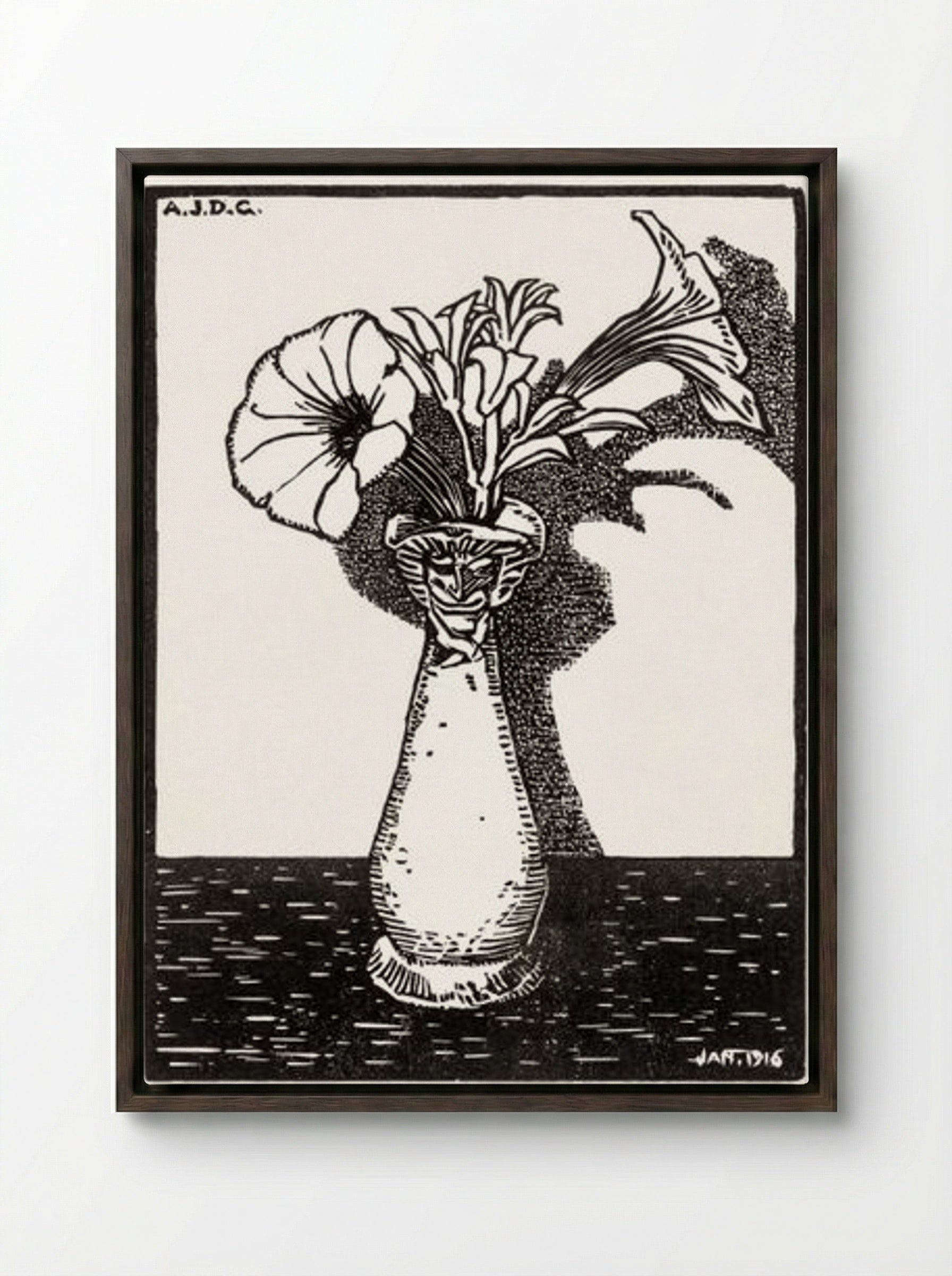 Vase with Flowers - Julie de Graag - Framed Canvas Dark Wood