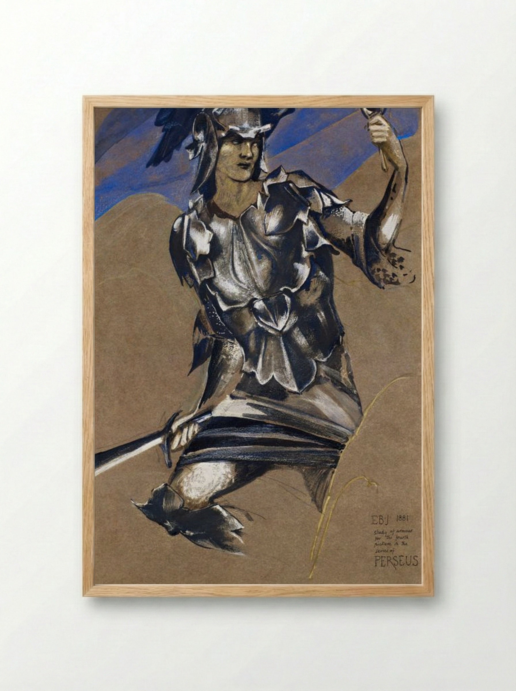 Study of Perseus in Armour for 'The Finding of Medusa' - Edward Burne-Jones - Framed Print Wood