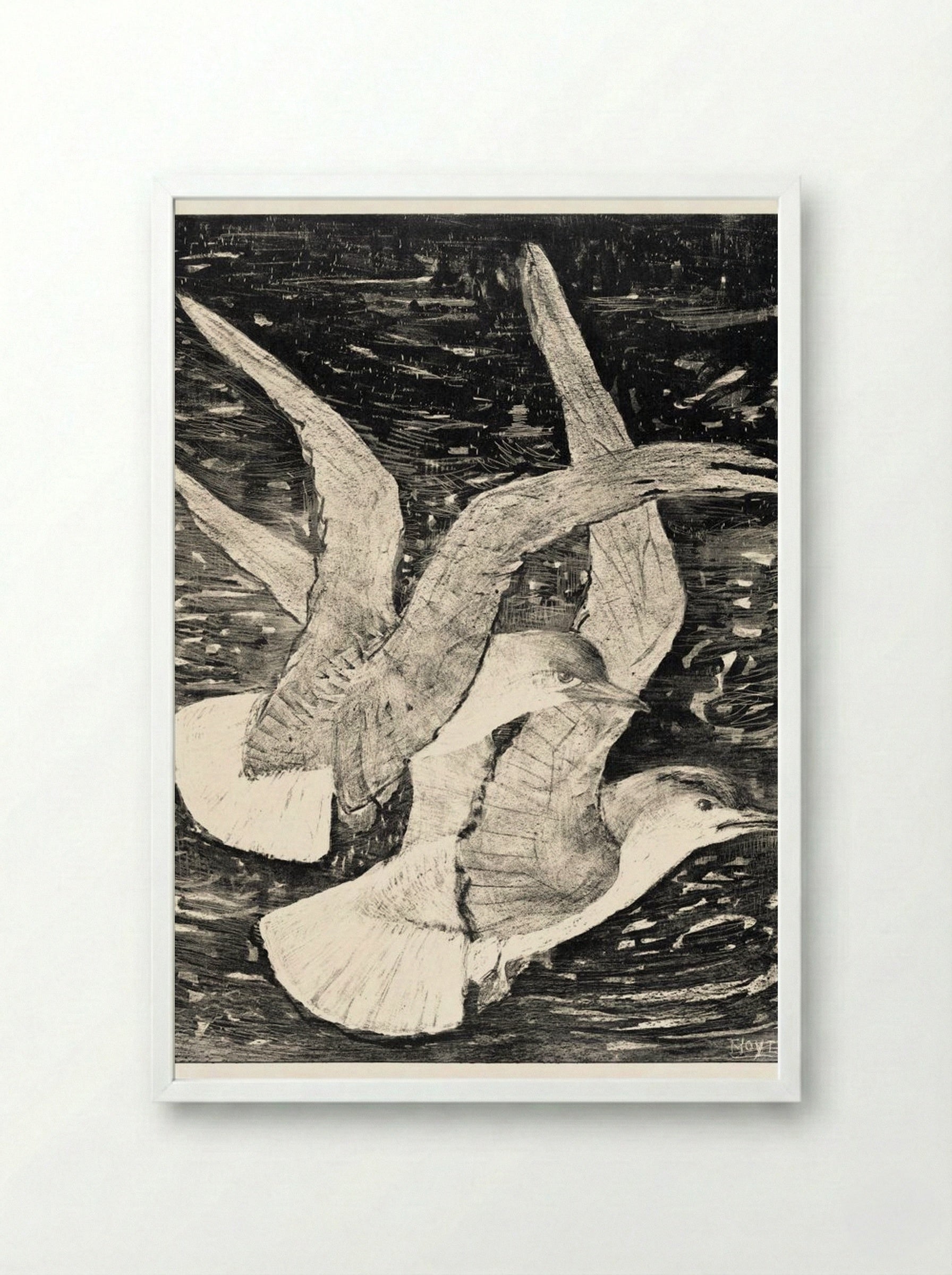 Two Flying Gulls - Theo van Hoytema - Framed Print White