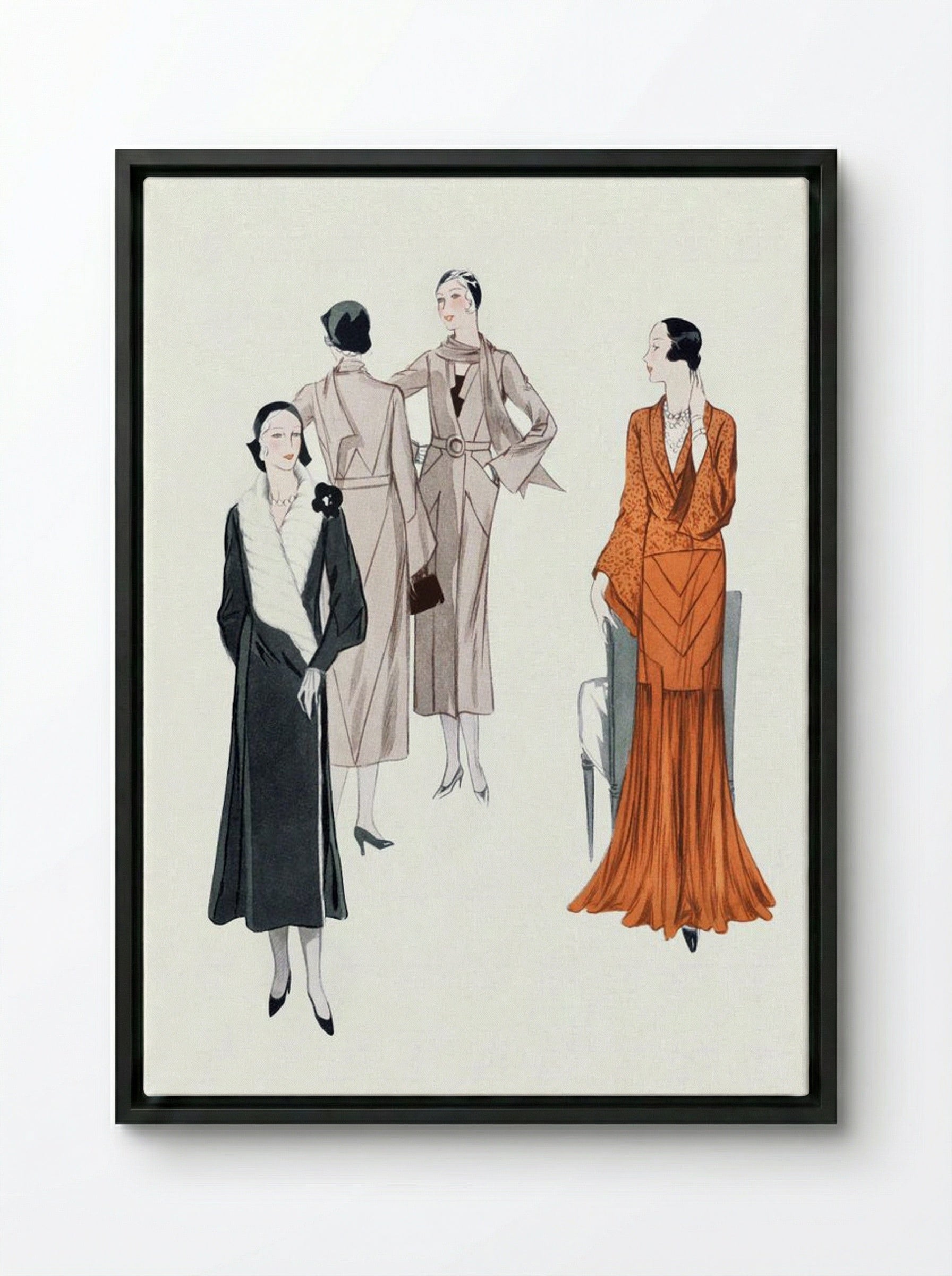 Dresses with Shawl Collars - Paul Brion - Framed Canvas Black