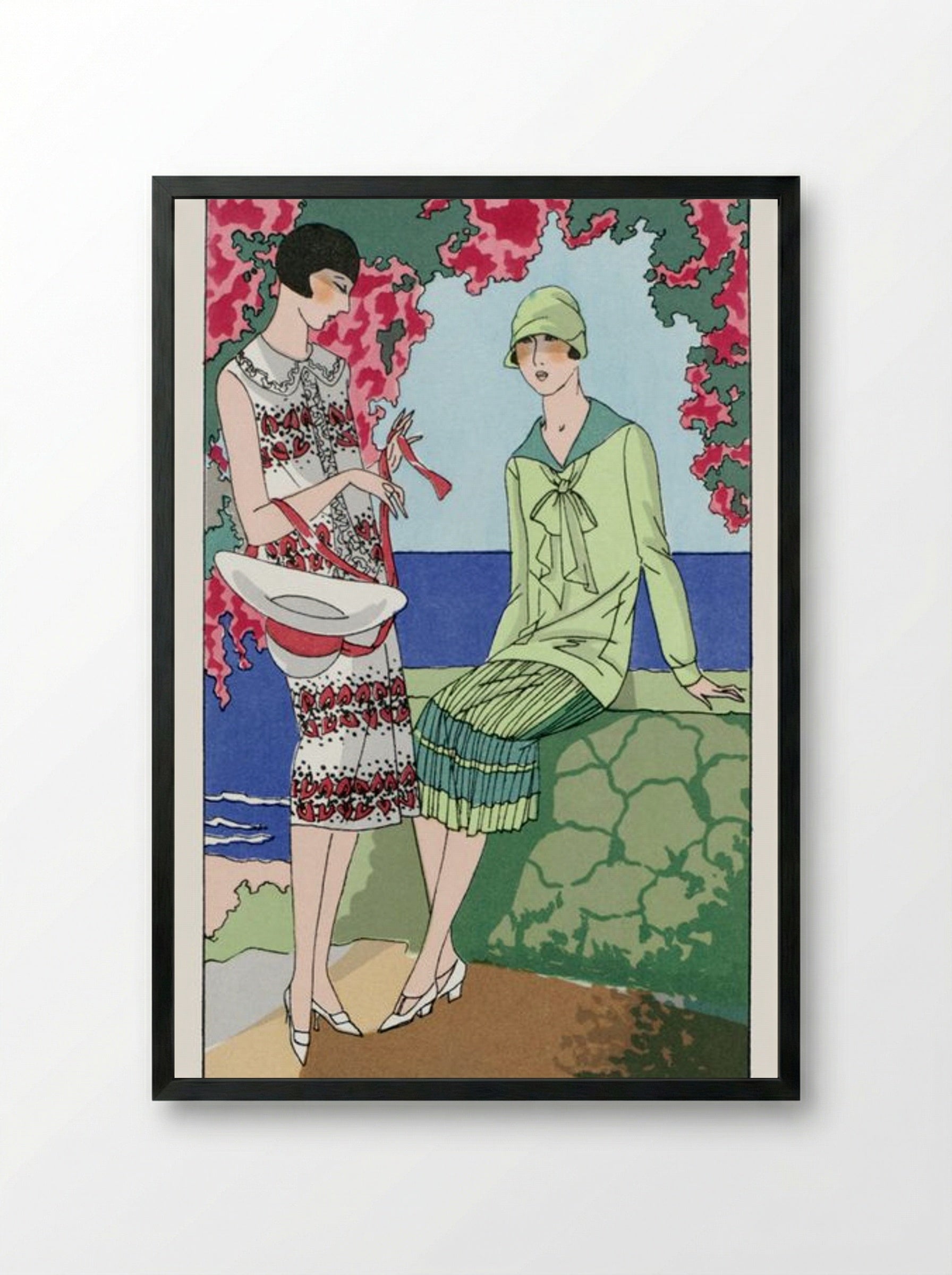 Two Women in Summer Dresses - Martial et Armand and Lucien Lelong - Framed Print Black